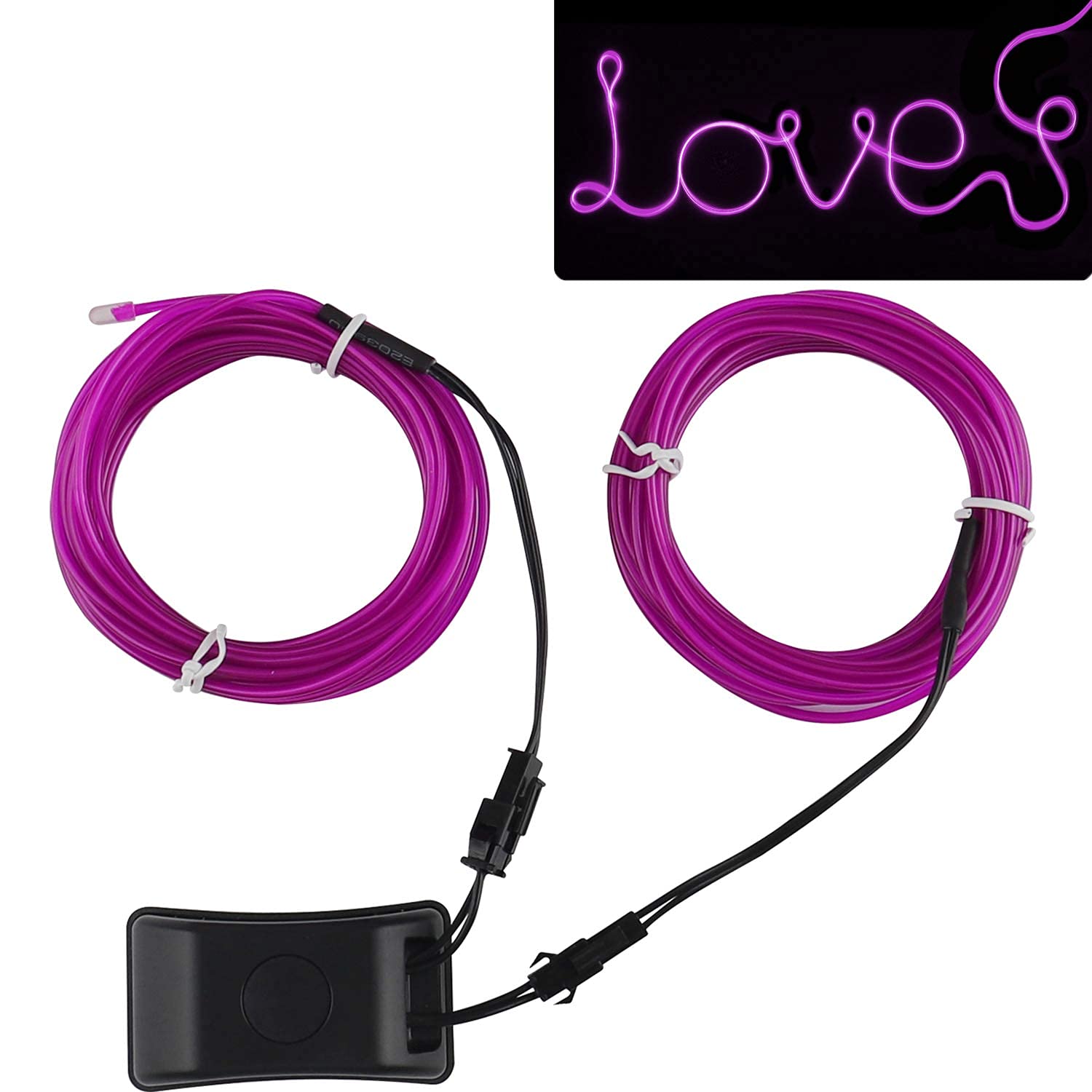 Jiguoor Usb Rechargeable El Wire 32.8Ft/10M (5Mx2) Bright Neon Light Strip 360° Illumination Neon Tube Rope Lights For Diy, Festival, Party Decoration, Halloween, Chrismas (32.8Ft/10M, Purple)
