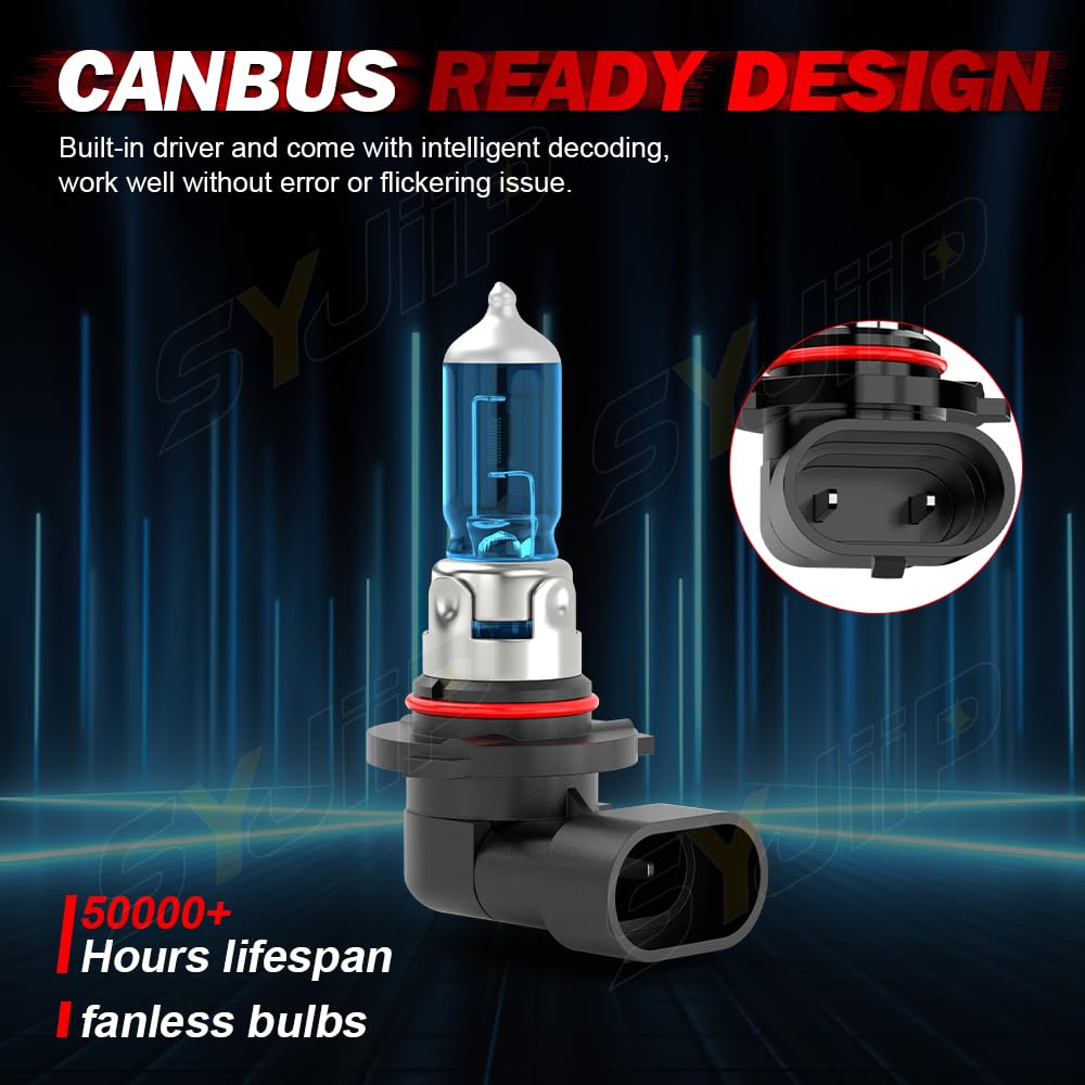 SYJIIP Halogen Headlight Bulbs, 9012 High/Low Beam, 6000K White, 300% Brightness, Plug N Play, 4-Pack, Compatible with Toyota