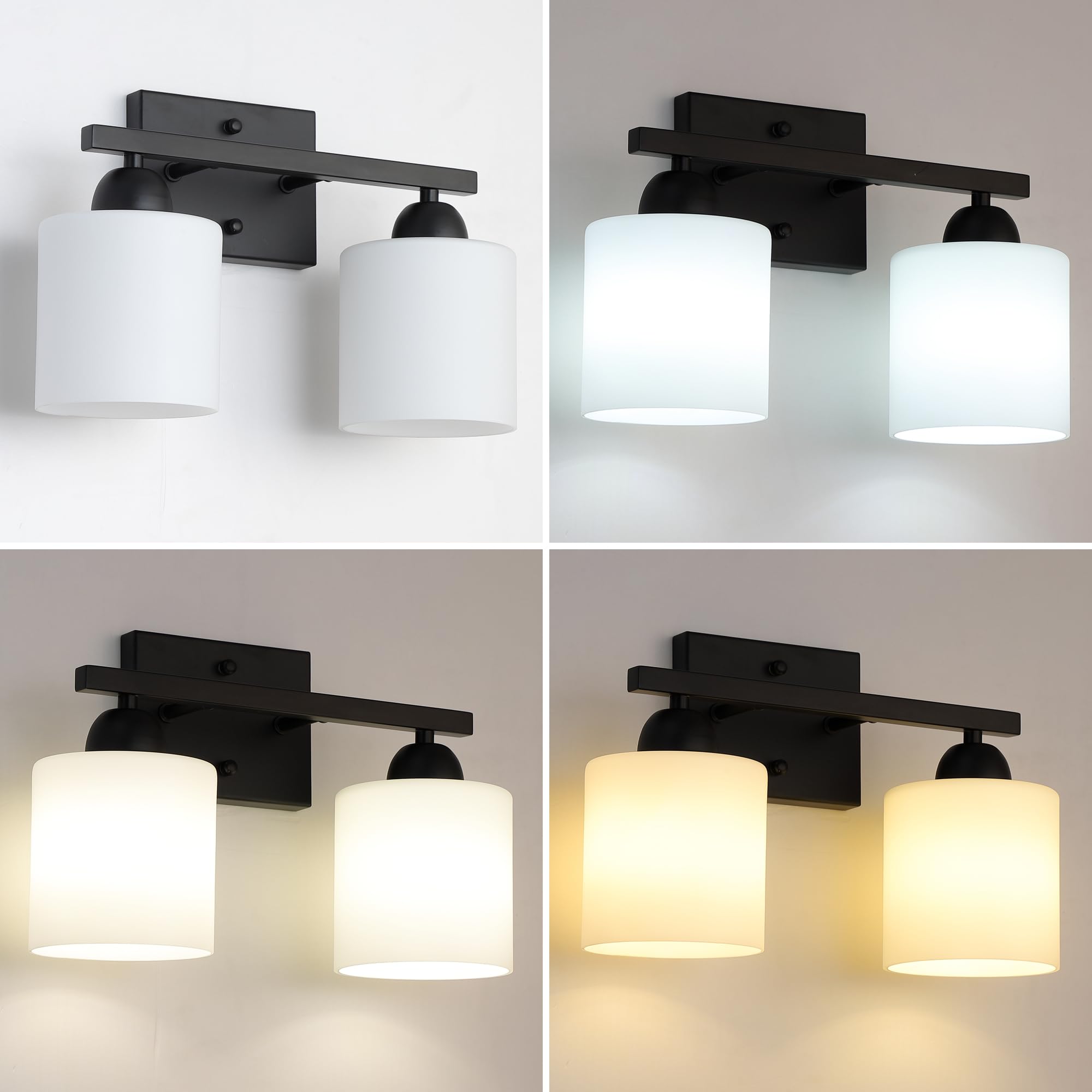 Mecgirn Bathroom Vanity Light Fixture, 2-Light Matte Black, Frosted Glass, Model B0003-2-Black