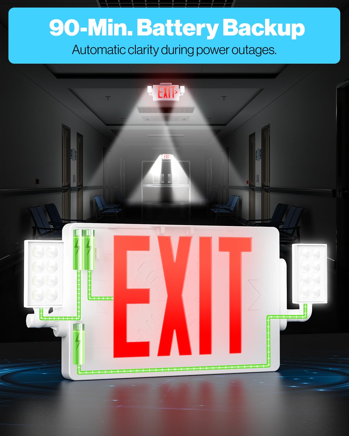 Sunco 12 Pack Red Exit Signs With Emergency Lights, Two Adjustable Led Lights, 94V-0 Fire Resistant, Backup Battery, 120-277V, W