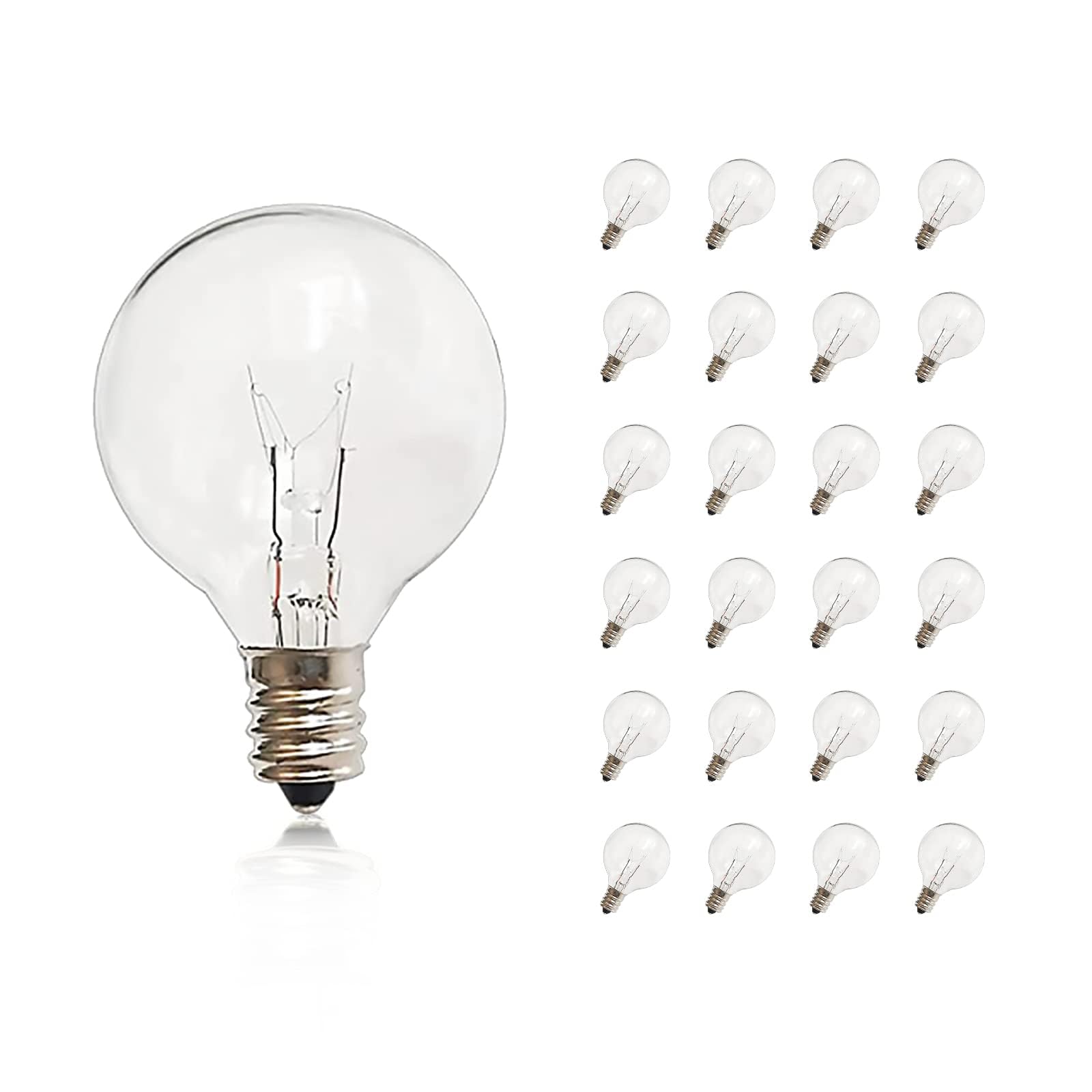 CHYSUPER G40 Replacement Bulbs, 25 Pack Clear Glass Globe 5W E12 Candelabra Base Incandescent Light Bulbs, Warm White for Outdoo