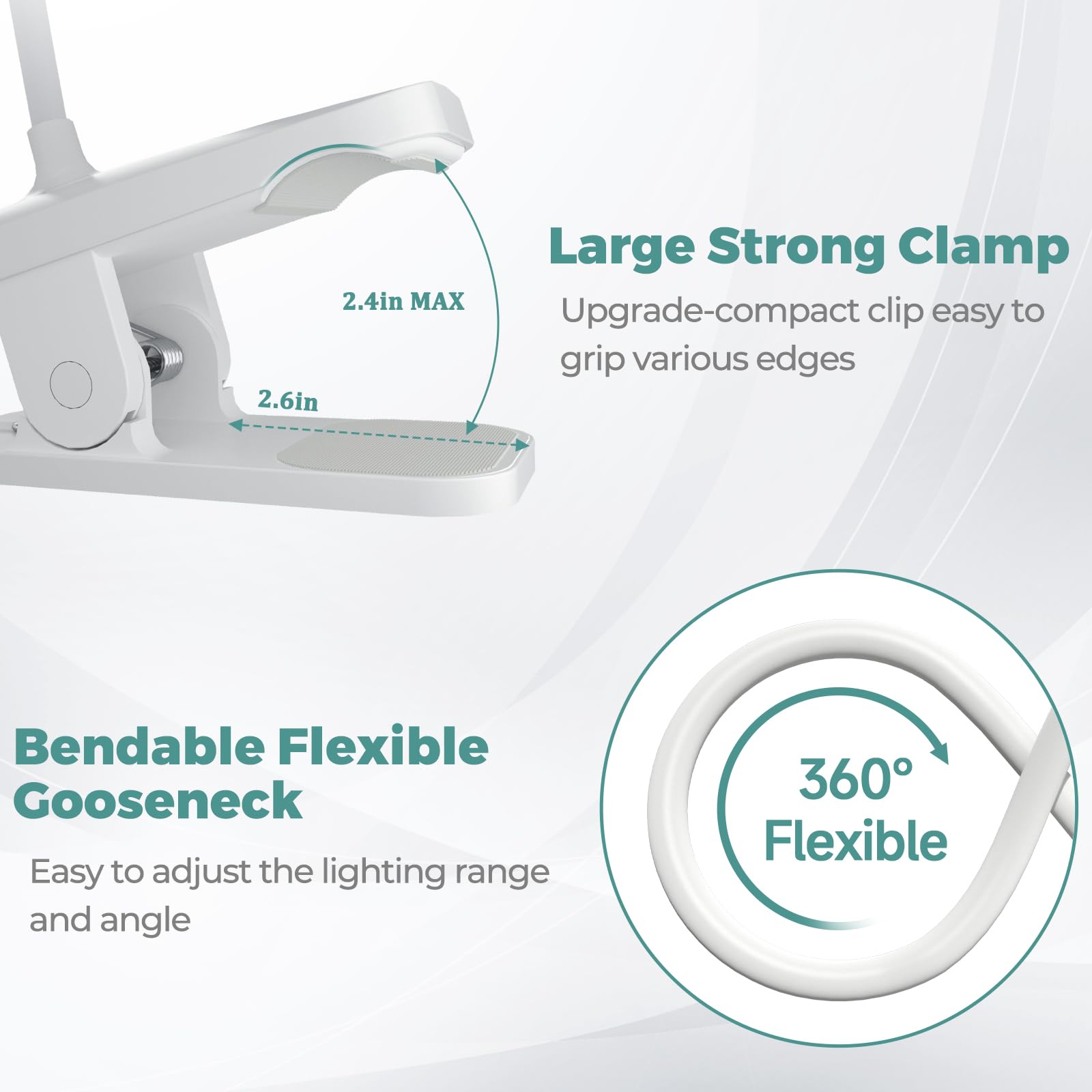 Cuhioy 2Pack Clip On Reading Light, 5 Colors 5 Brightness Bed Light For Headboard, Battery Rechargeable Flexible Arm Table Lamp