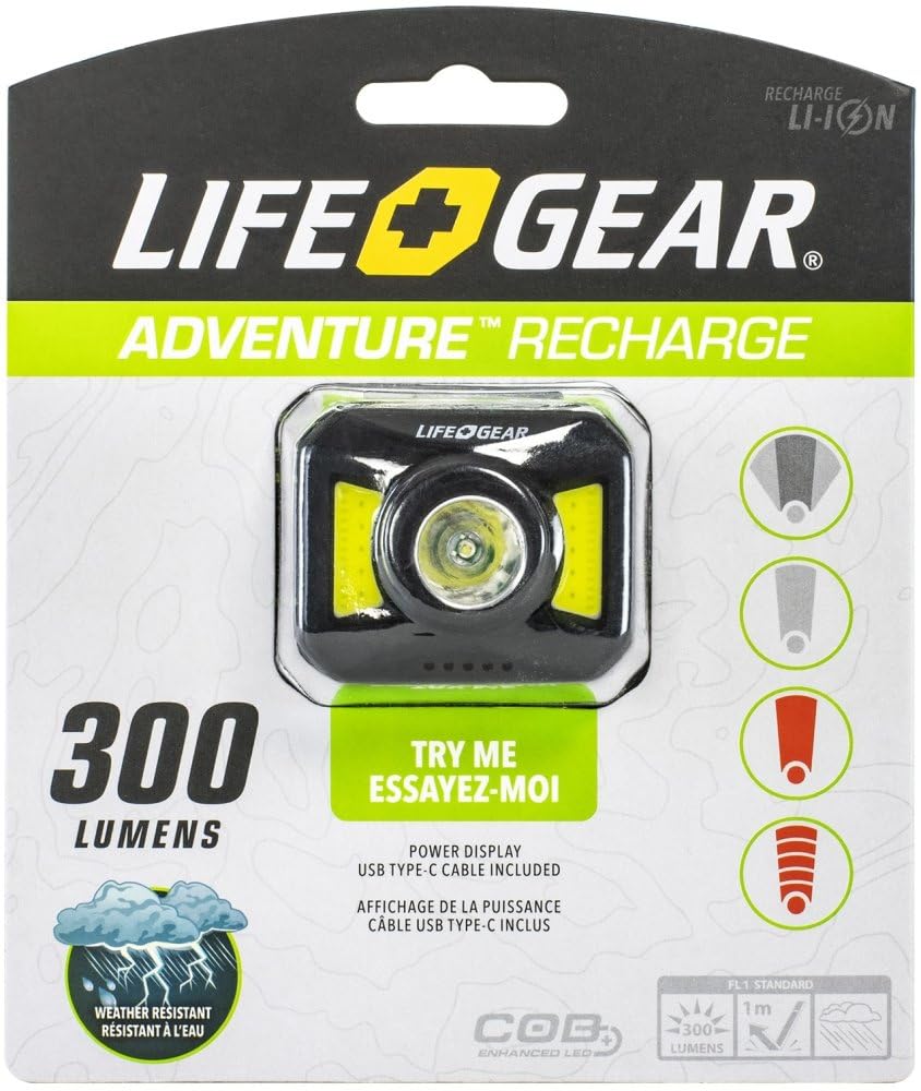 Life+Gear 41-3919 300-Lumen Usb-Rechargeable Headlamp, Black, Regular