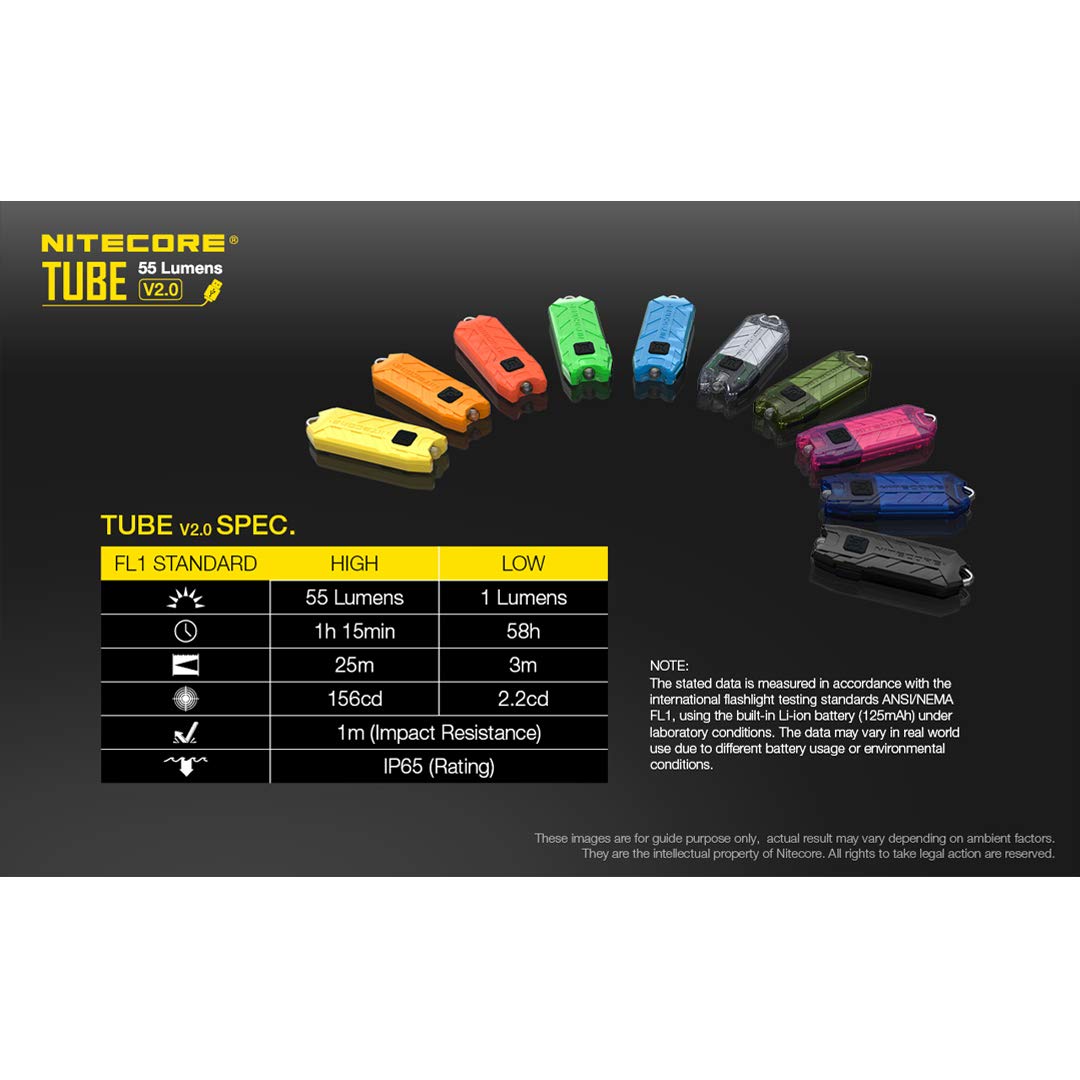 Nitecore Tube V2.0 Keychain Flashlight, 55 Lumen, USB Rechargeable, Ultra Lightweight, Compact, Black