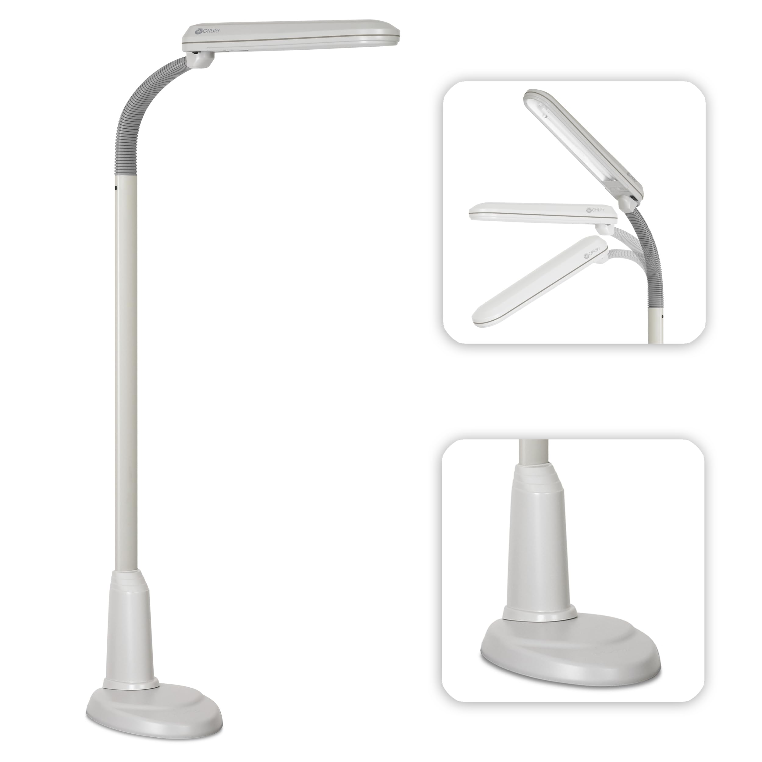 OttLite Standing Floor Lamp - Adjustable Neck, 24w Compact Fluorescent, Off-White, Large, Model L24554-SHPR for Home & Office