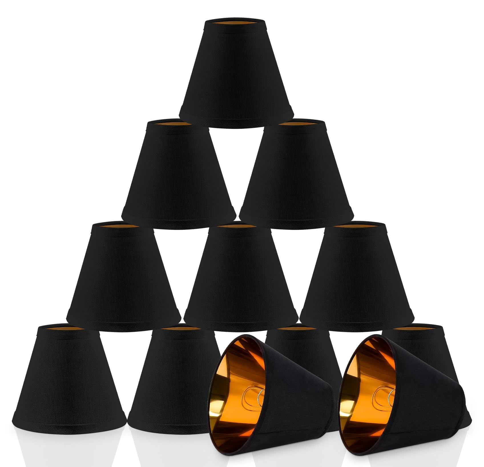 12 Pack Chandelier Lamp Shades, 3x6x5 Inch Natural Linen Fabric Clip On Bulb, Small Drum Shaped Lampshade, Black Replacement Sha