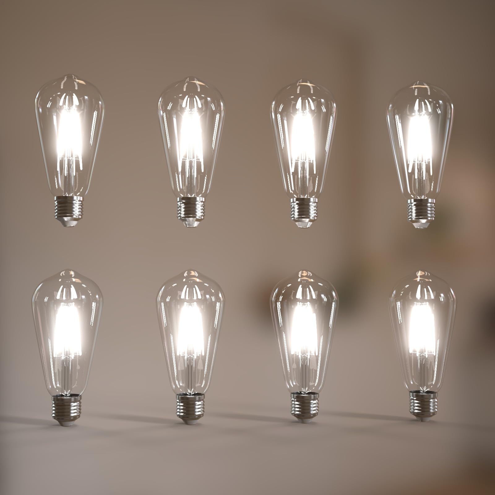 Jensense E26 LED Bulb 6W Vintage Light Bulbs CRI90+ 5000K Daylight 8 Pack Clear Glass Dimmable