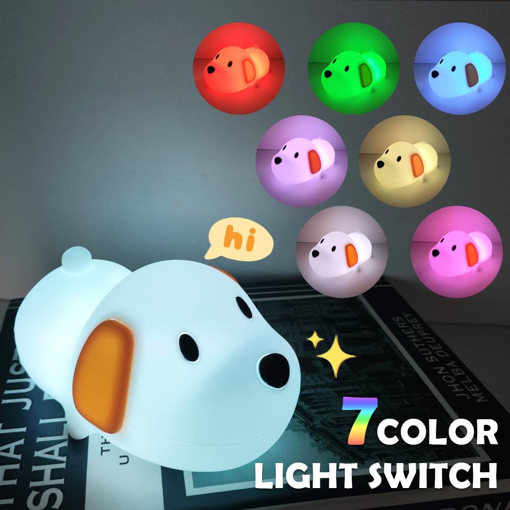 S Nmt Cute Dog Silicone Night Light For Kids Room, 7 Colors Changing Nursery Sleeping Lamp, 3 Level Brightness Beside Table Lamp
