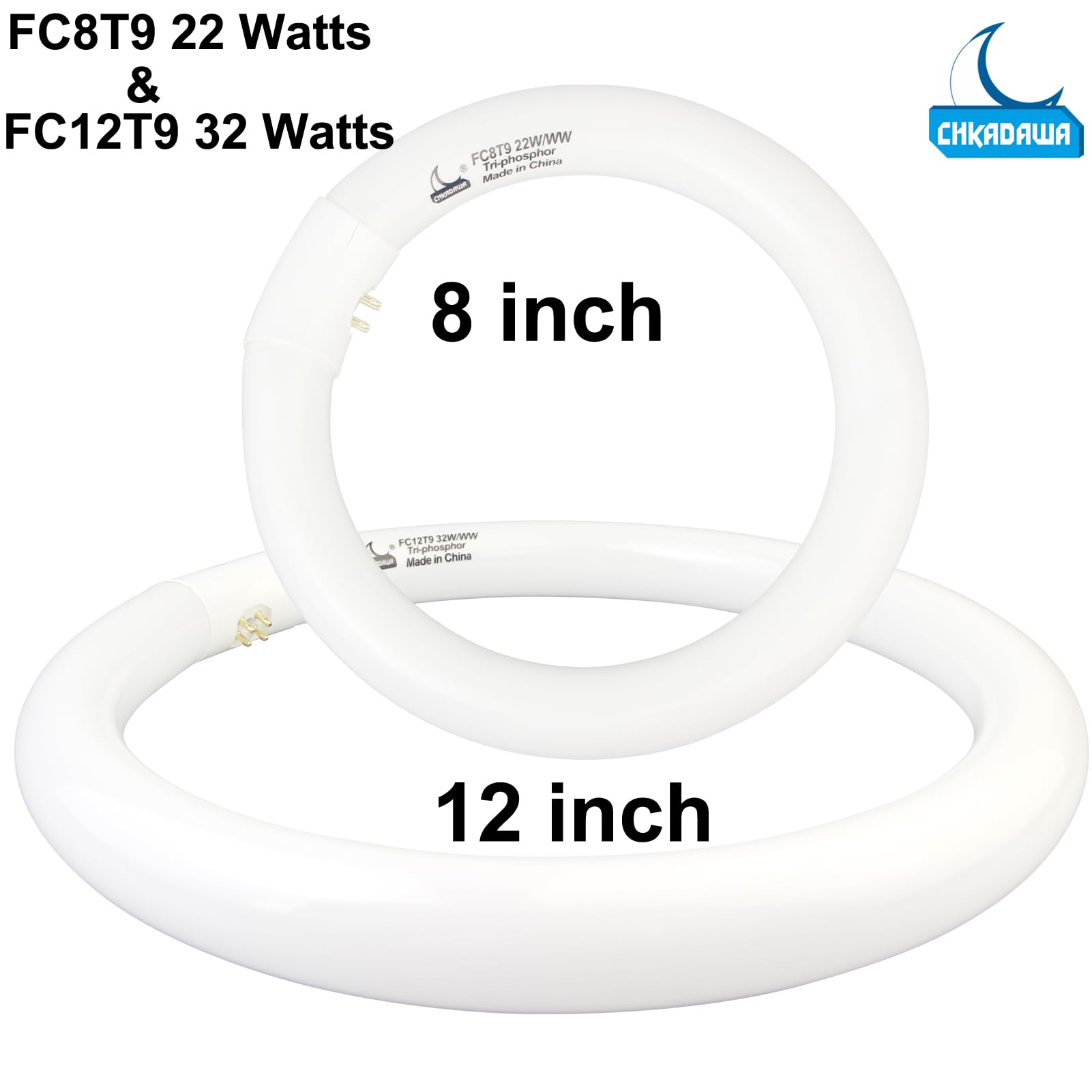 CHKADAWA Round Fluorescent Light Bulbs Set, 22W & 32W Warm White, G10q Prong, 3000K, Ideal for Kitchen & Bath Lighting