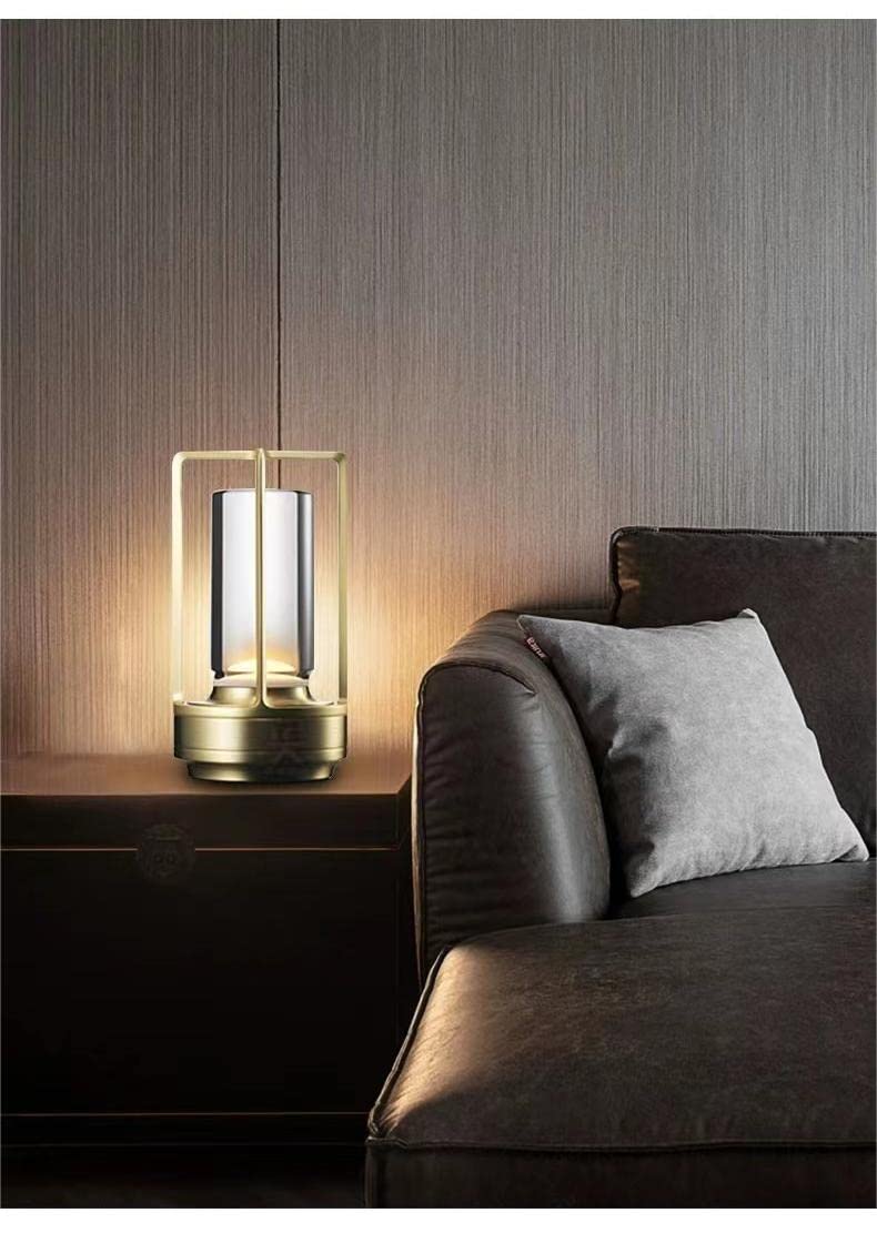 Hapygi Gold Portable Metal Table Lamp, Rechargeable Led, 3-Colour Dimming For Indoor/Outdoor Use