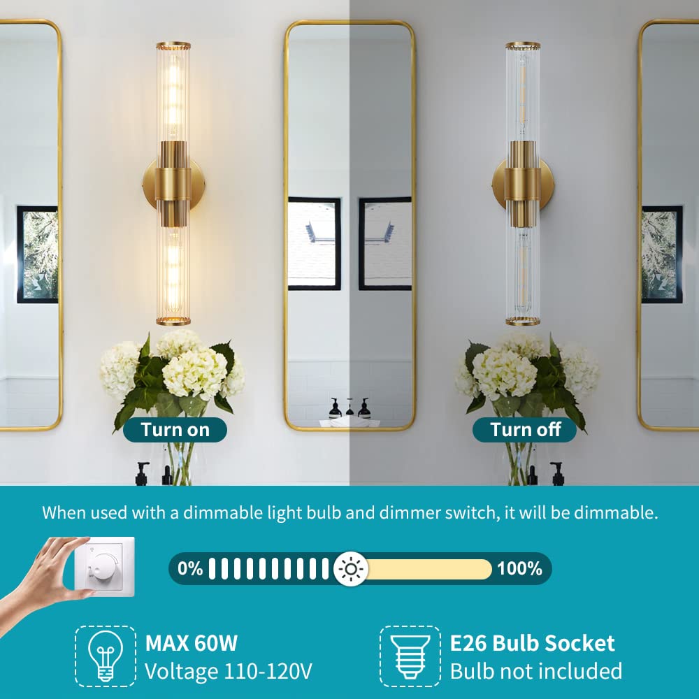 Vaziden Gold Wall Sconce, Modern Tempered Glass Light Fixture, Up and Down Indoor Lighting, Model WL3393B