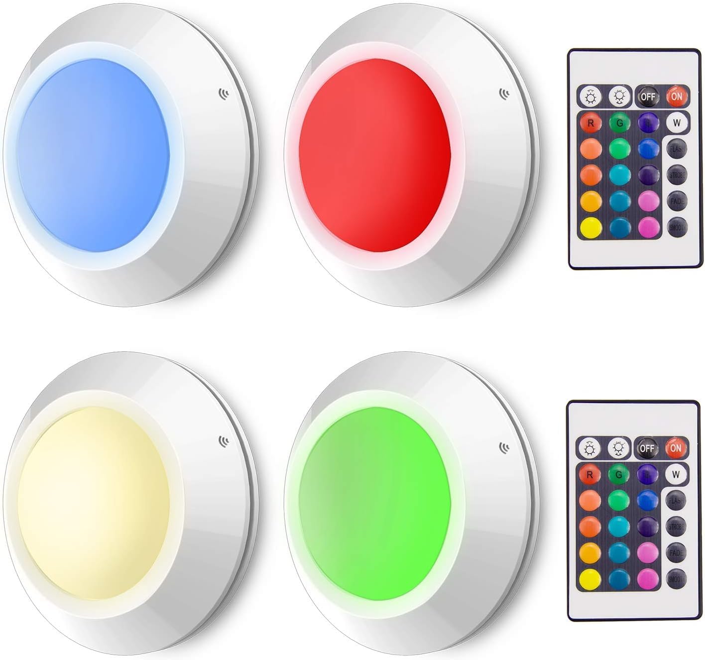 HONWELL LED Puck Lights with Remote, Battery Operated, RGB Color Changing, 3.15 inch, White, Model 8542000756