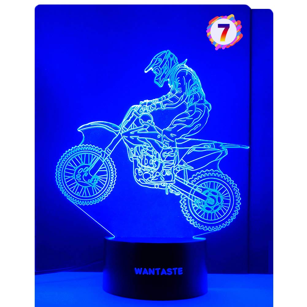 Wantaste Motocross 3D Lamp Gift With Remote, Dirt Bike Decor Toys For Boys Girls Room, 7 Colors Changing Nightlight Bedside For Kids Baby