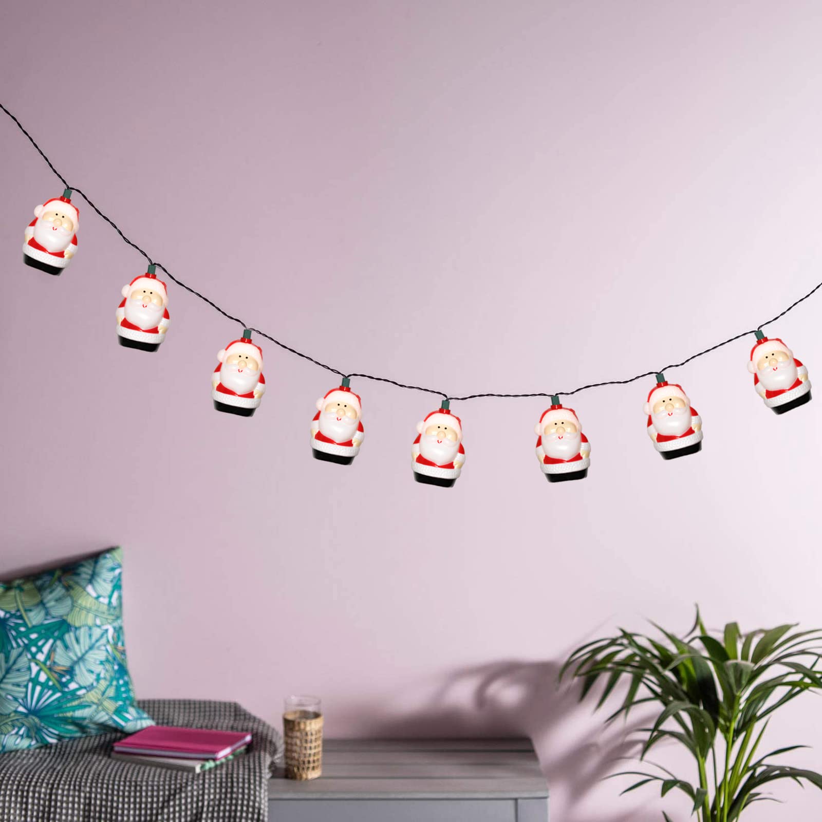 Konictom 10 Light Santa Head String Lights - 8.5Ft PVC Christmas Decorations, Santa Claus Fairy Lights for Kids' Room & Xmas Tree Decor