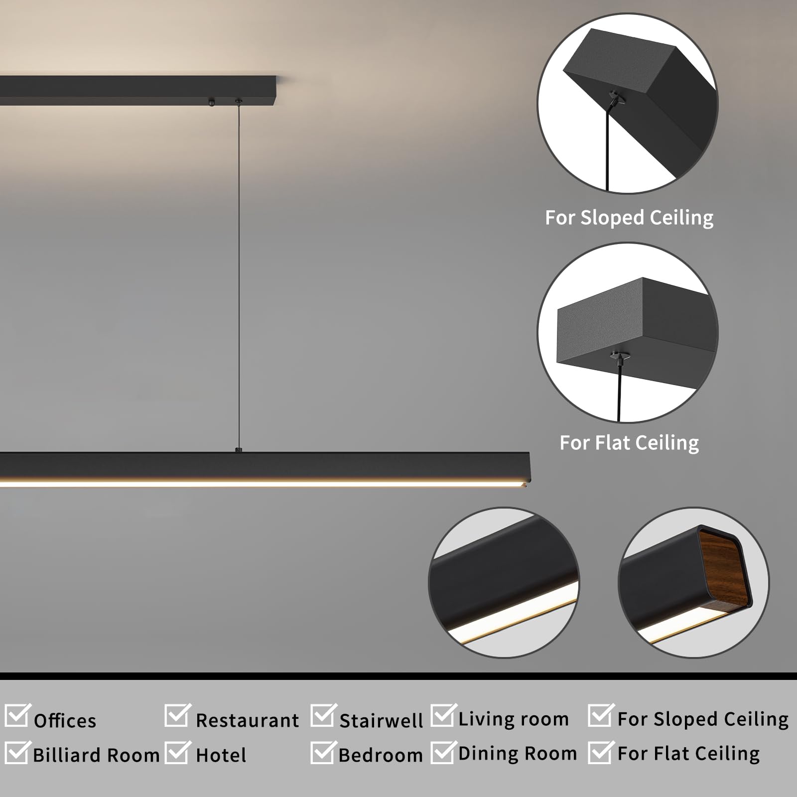 Modern Led Linear Pendant Light, 47In Ceiling Chandlier Light Fixtures Hanging With Remote Control 3000K-6500K Adjustable Color Temperature Island Light For Dining Room, Kitchen