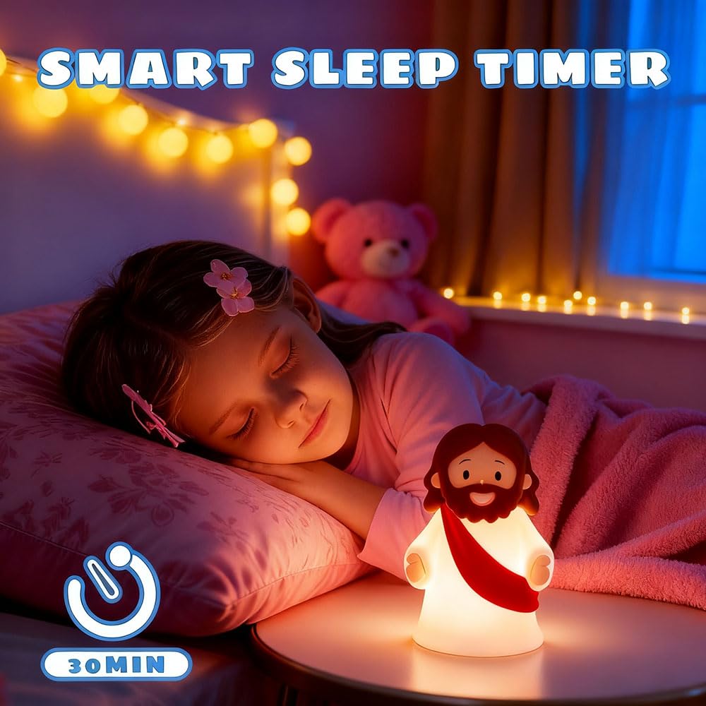 magical JD Silicone Night Light - Mini Jesus Lamp, Dimmable, Rechargeable, 5.9x3.1x2.6 inches, Red, Model Kt-007, Ideal