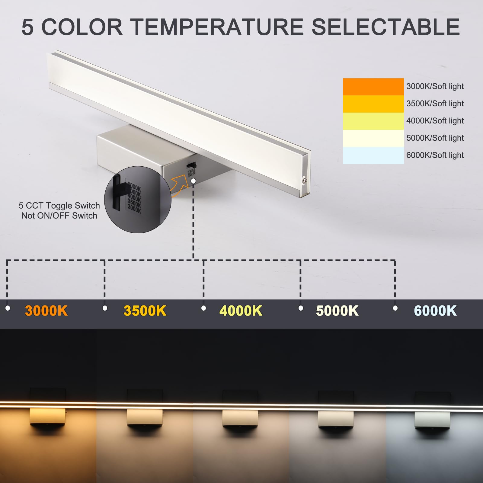 BRIVOLART LED Vanity Light Bar 5CCT Dimmable 12W 15.7 Inch Brushed Nickel Model 6420