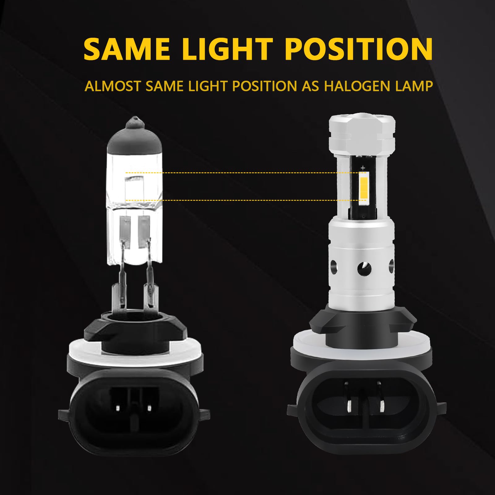 PHINLION 881 LED Fog Light Bulbs 3800 Lumens 3000K Amber Yellow, Pack of 2, Non-Polarity, Aluminum