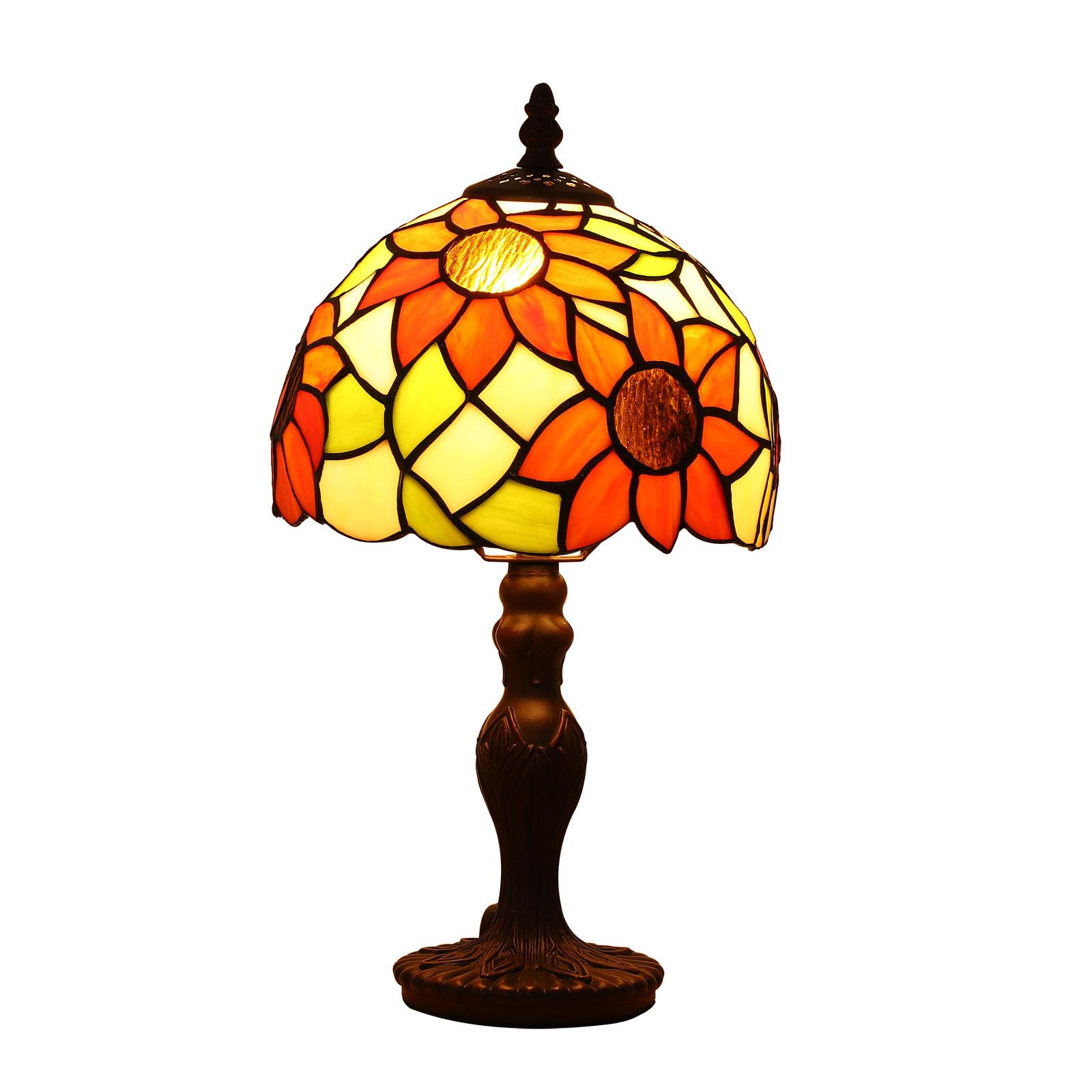 FUMAT Tiffany Small Table Lamp Sunflower 3-Way Color Temperatures Stained Glass Table Lamps for Living Room,8X8X15Inch Bedroom B