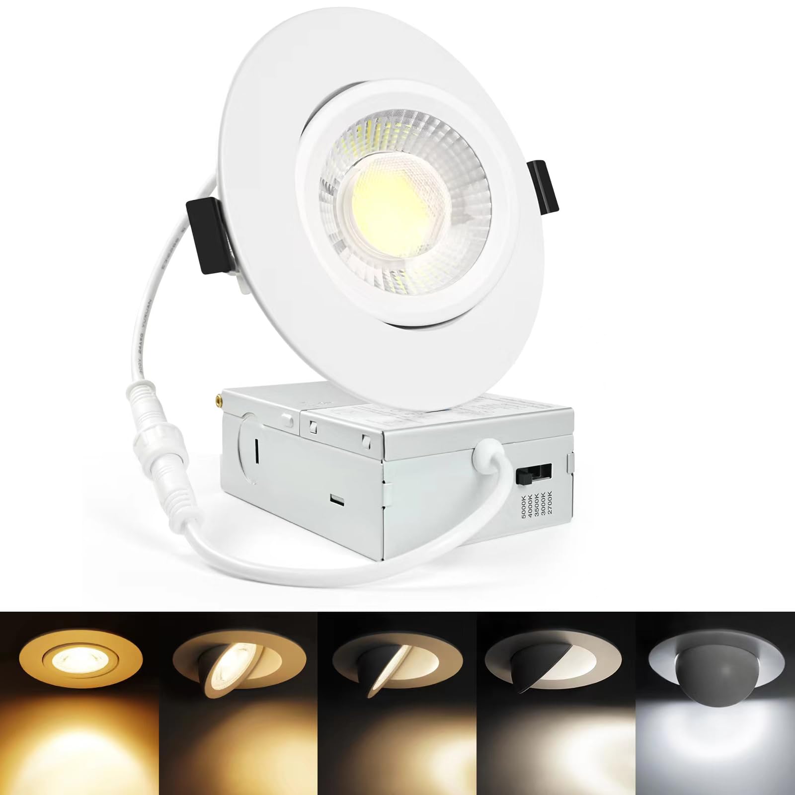 4 Inch Gimbal Led Recessed Light, 3000K/4000K/5000K Dimmable Retrofit Eyeball Can Light with Jbox 12W, Waterproof Recessed Light