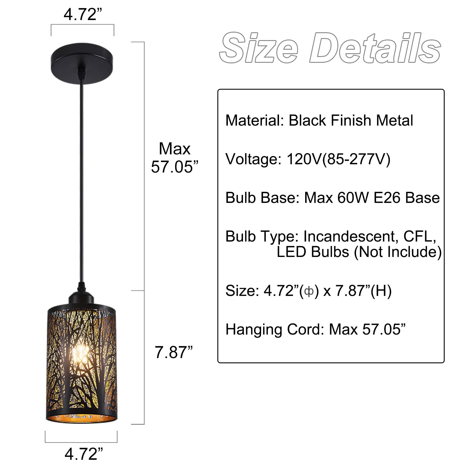 Shining Gold Black Pendant Light Fixture - Vintage Metal Cylinder Design, Gold Finish for Kitchen, Dining Room, Bedroom