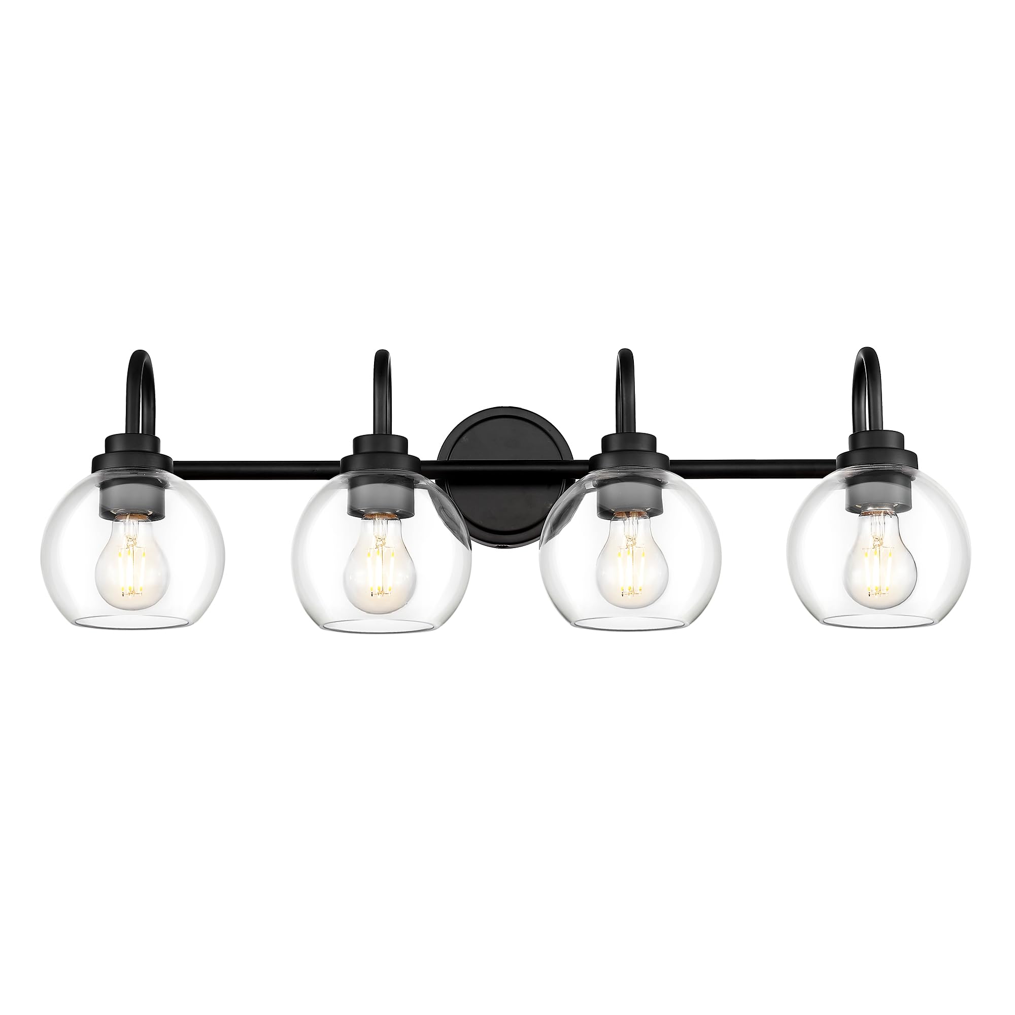 Audickic 4-Light Bathroom Light Fixtures Matte Black Vanity Lighting with Clear Glass, 30 Inch, Model AD-22280-4W-BK