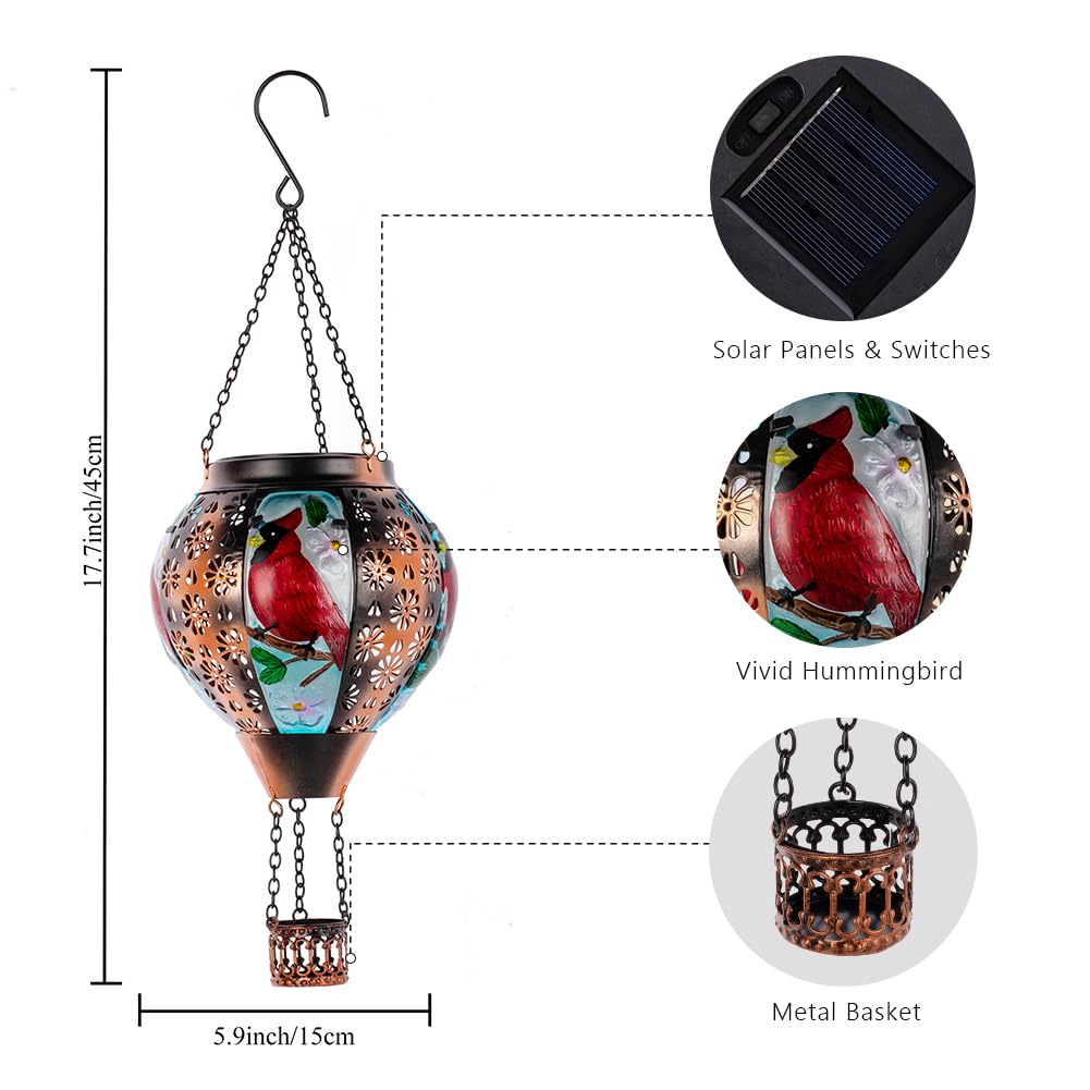 DREAMSOUL Solar Lantern, Metal Hot Air Balloon, Flickering Flame, Waterproof, Red, Model DS