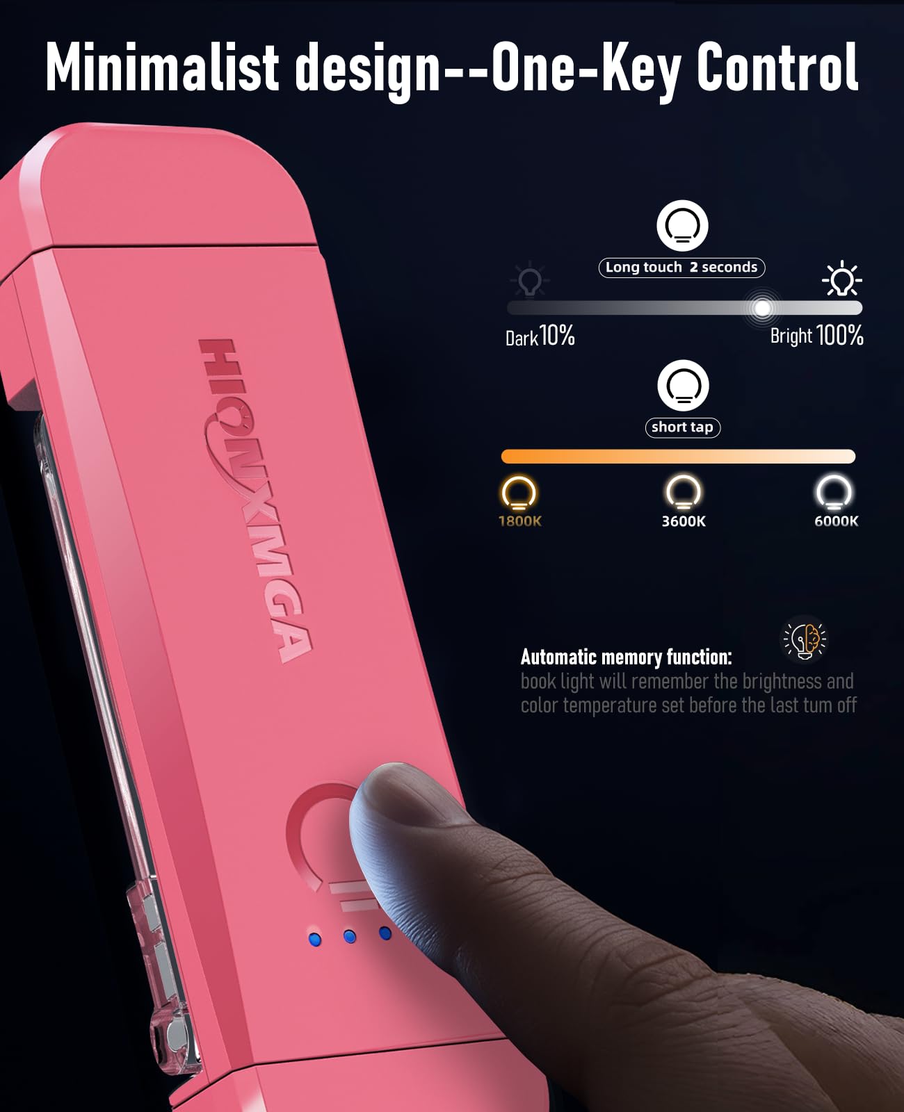 HIONXMGA Book Reading Light - 2 Pack Rechargeable Clip-On Lamp with 3 Amber Colors & 7 LEDs, Pink+Purple, Model SD-10