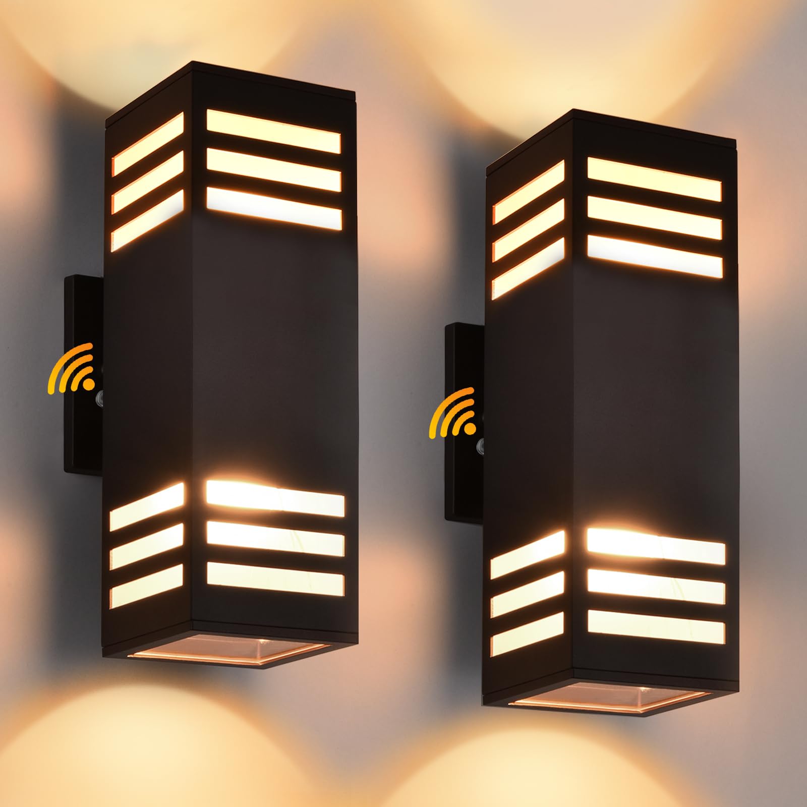 Housen Solutions Led Dusk To Dawn Outdoor Lighting Fixture 2 Pack, Up Down Outdoor Wall Lights With 4 E26 Socket Bulbs, Ip65 Wat