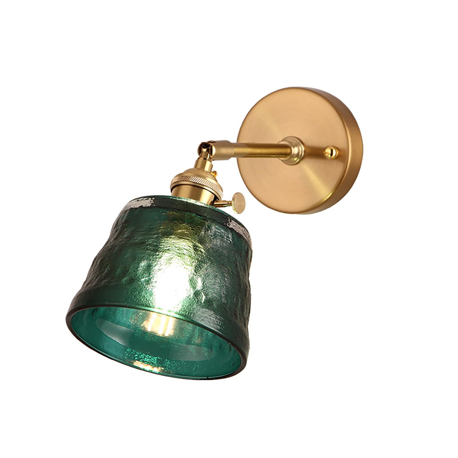 LOTREE Modern Nordic Green Glass Wall Light Fixtures Mini Round Frosting Glass with Brass Switch Wall Lamp Sconces for Bedroom B
