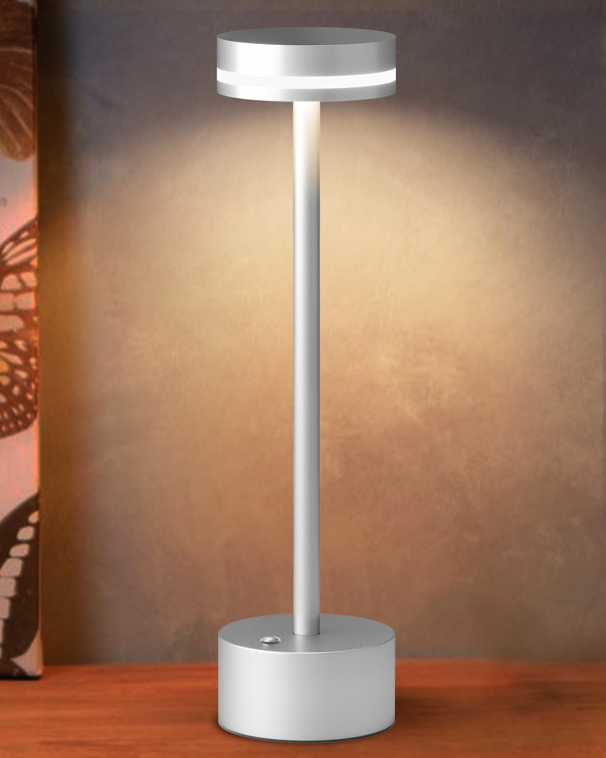 Modern Led Rechargeable Cordless Table Lamp With Touch Sensor, Aluminum Shell, 4000Mah Certified Battery, 3 Levels Brightness, U