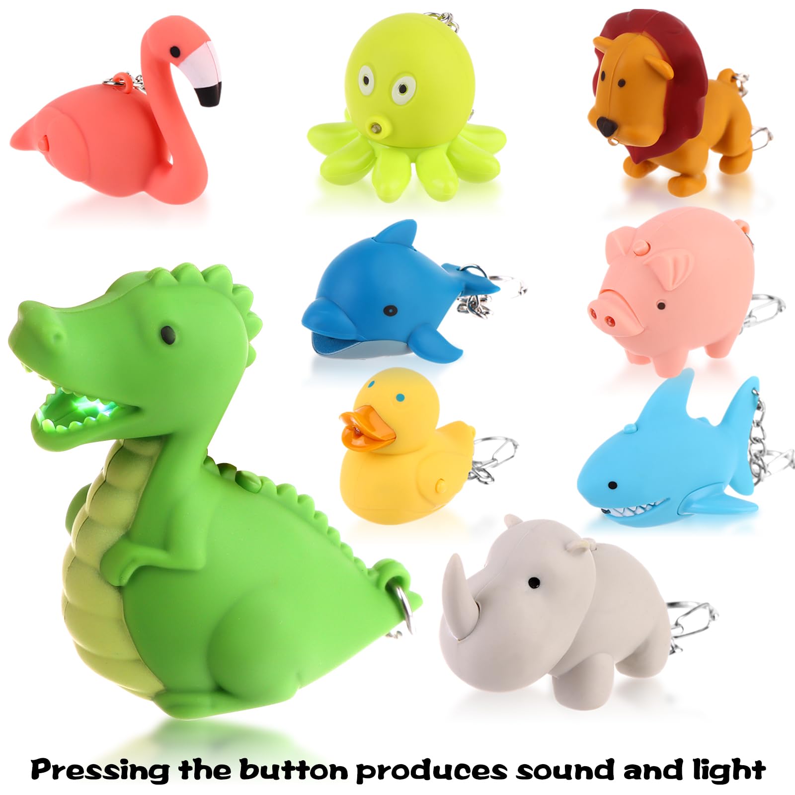 Oppaxf 9 Pcs Nurse Flashlight Pediatric Nurse Flashlight Keychain Animal Flashlight Keychain Dolphin Lion Flamingos Dinosaur Shark Rhino Octopus Duck Pig Nurse Flashlight For Badge Flashlight Keychain