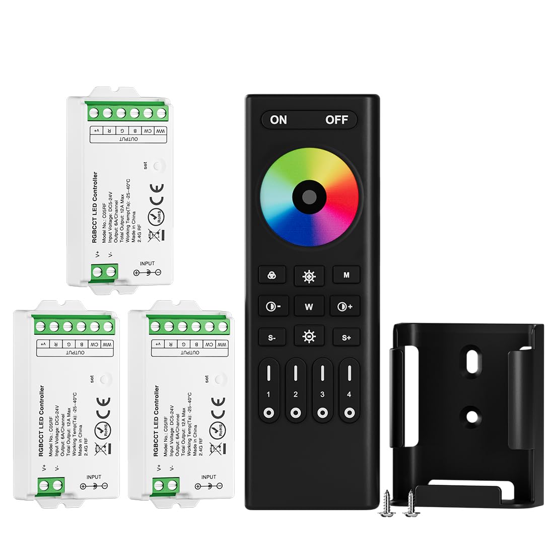 BTF-LIGHTING 5050SMD FCOB COB RGBCCT RF 2.4GHz Wireless Remote RC03RFB &3PCS C05RF Tuya Controller Kit 4 Zones Group Control PWM