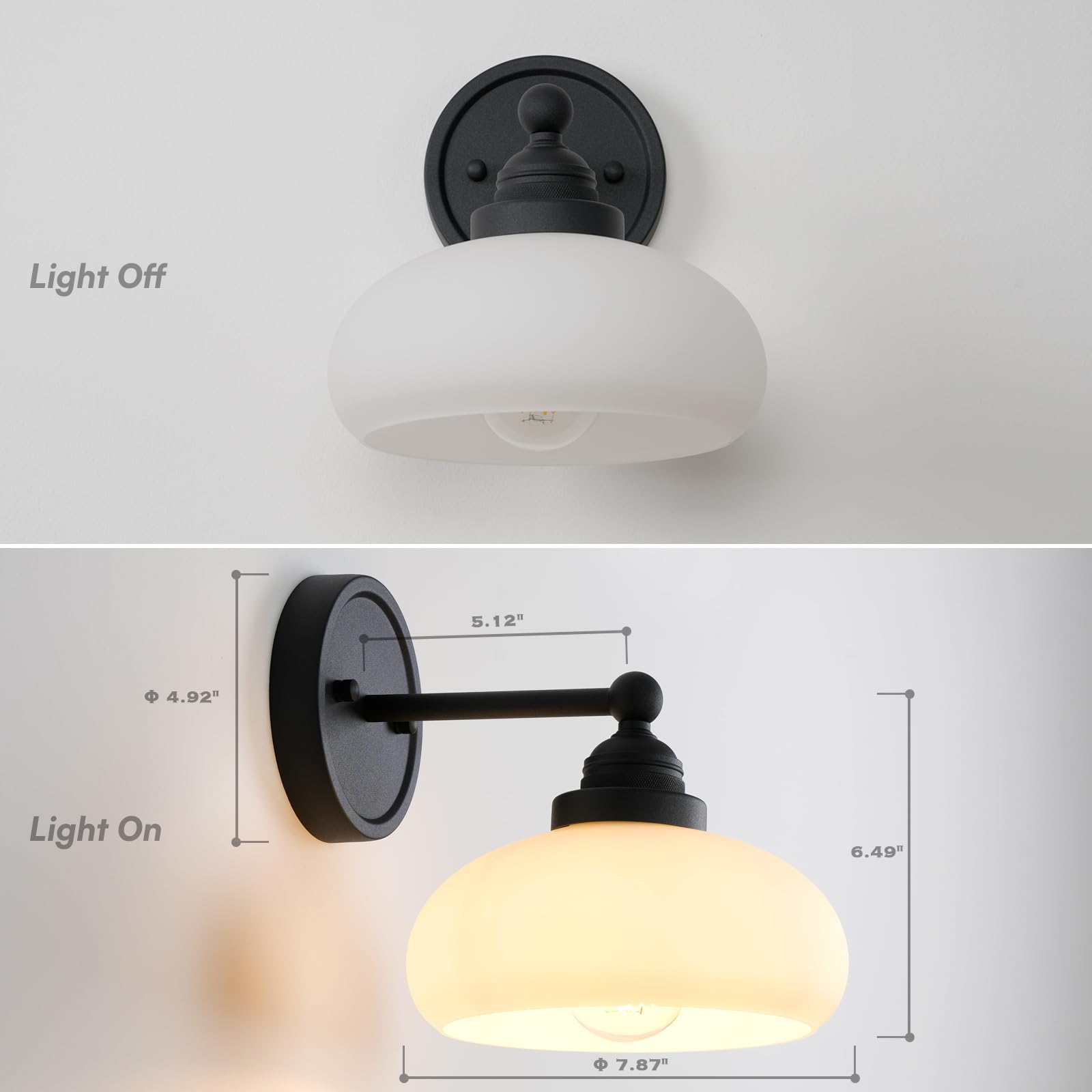 Songcilt Vintage Industrial Sconce Wall Lighting With Milk White Glass Shade, Bathroom Vanity Wall Mounted Lamp Fixture For Livi