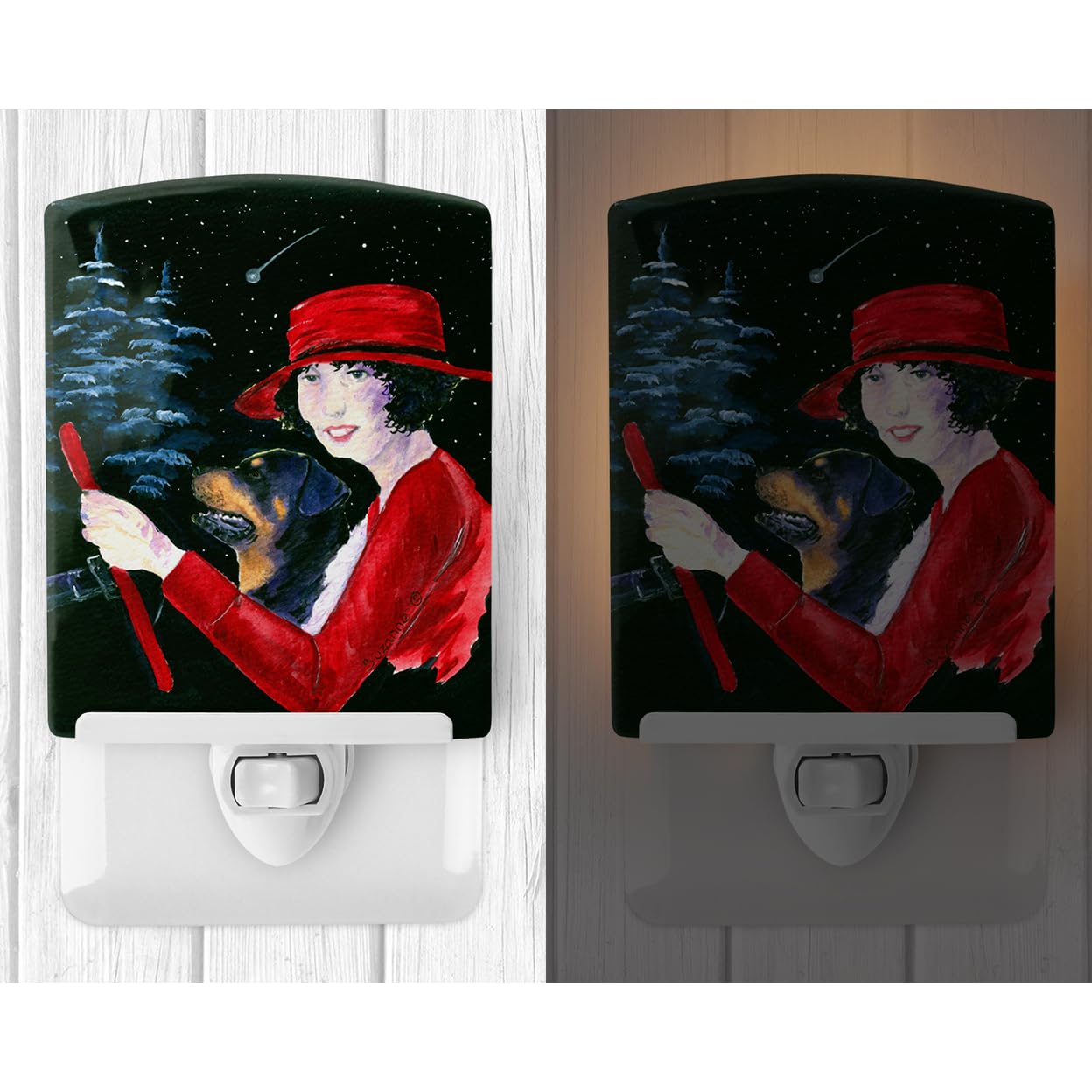 Carolines Treasures Ceramic Night Light, Lady Driving with Rottweiler, UL-Certified, 6x4x3in, Multicolor, Model SS8551CNL