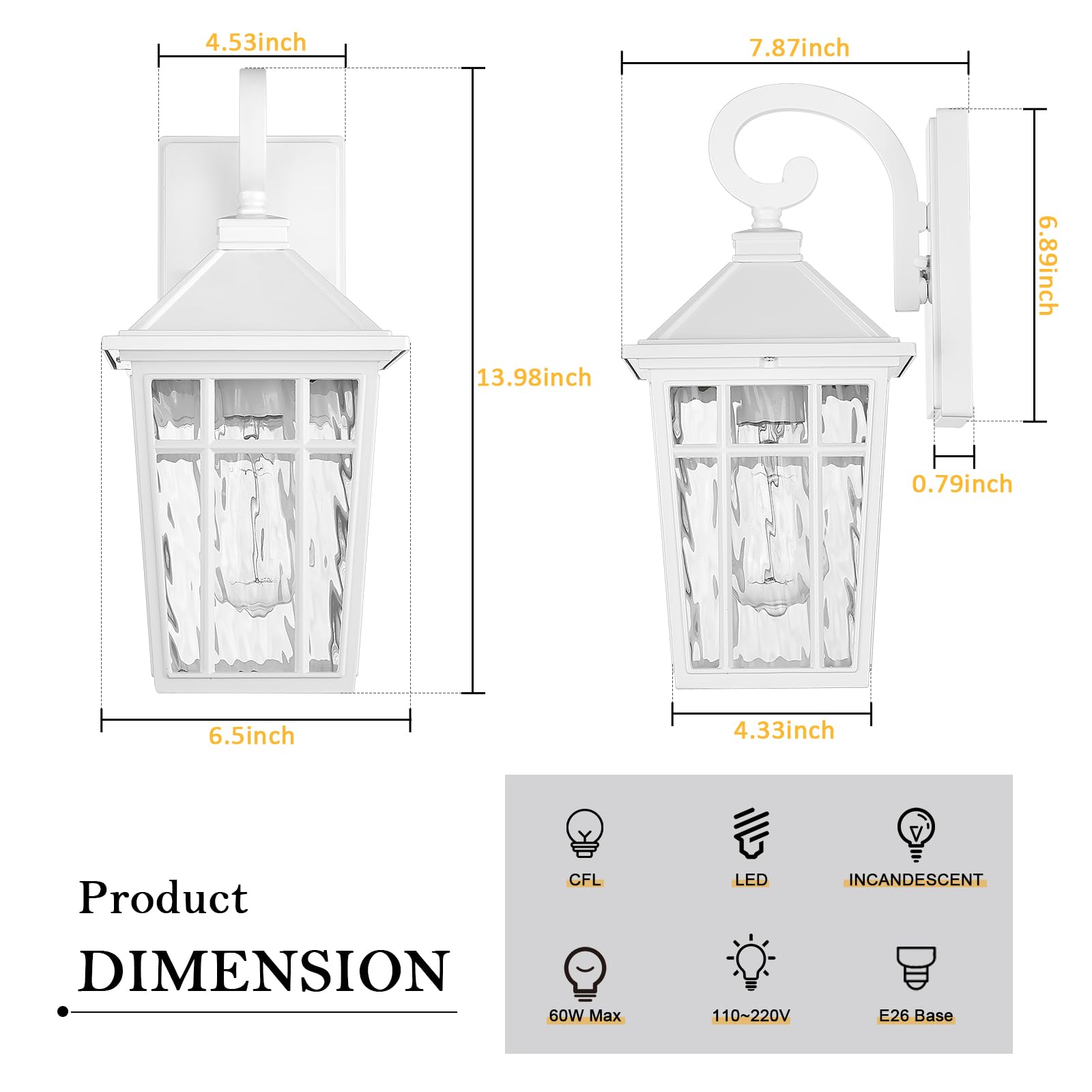 Darkaway Outdoor Wall Lights For House  Exterior Lighting Fixtures Wall Mount Outside Porch Lights Waterproof White Outdoor Sconce Lights With Water Ripple Glass For Patio Garage Front Door