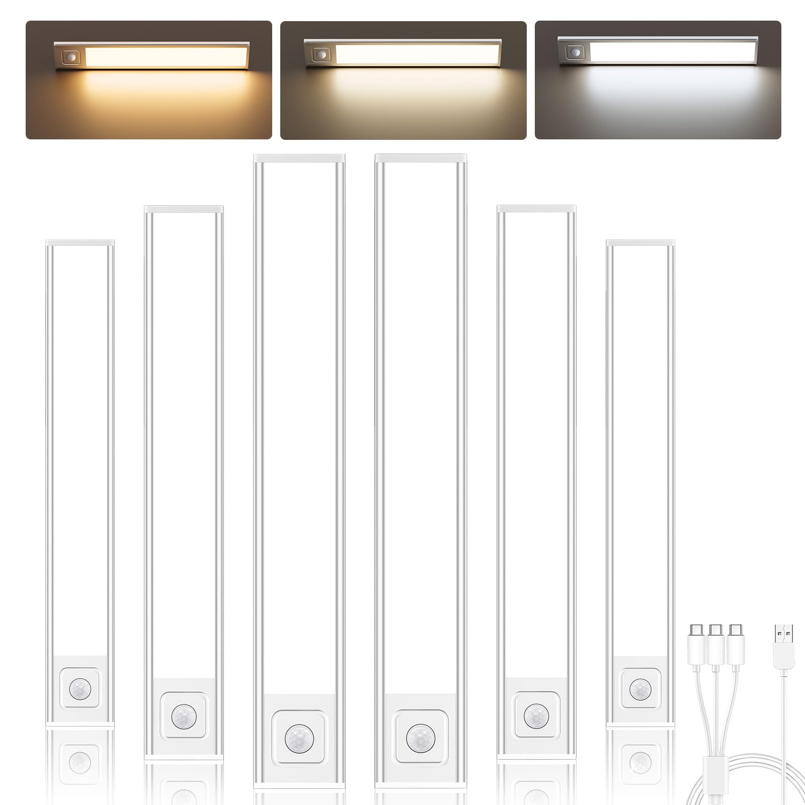 Onforu 13.8 Under Cabinet Lighting  2700Mah Usb-C Rechargeable  Motion Sensor Under Cabinet Lights With 3 Color & Dimmable  Magnetic Under Counter Lights For Kitchen  Closet  6 Pack