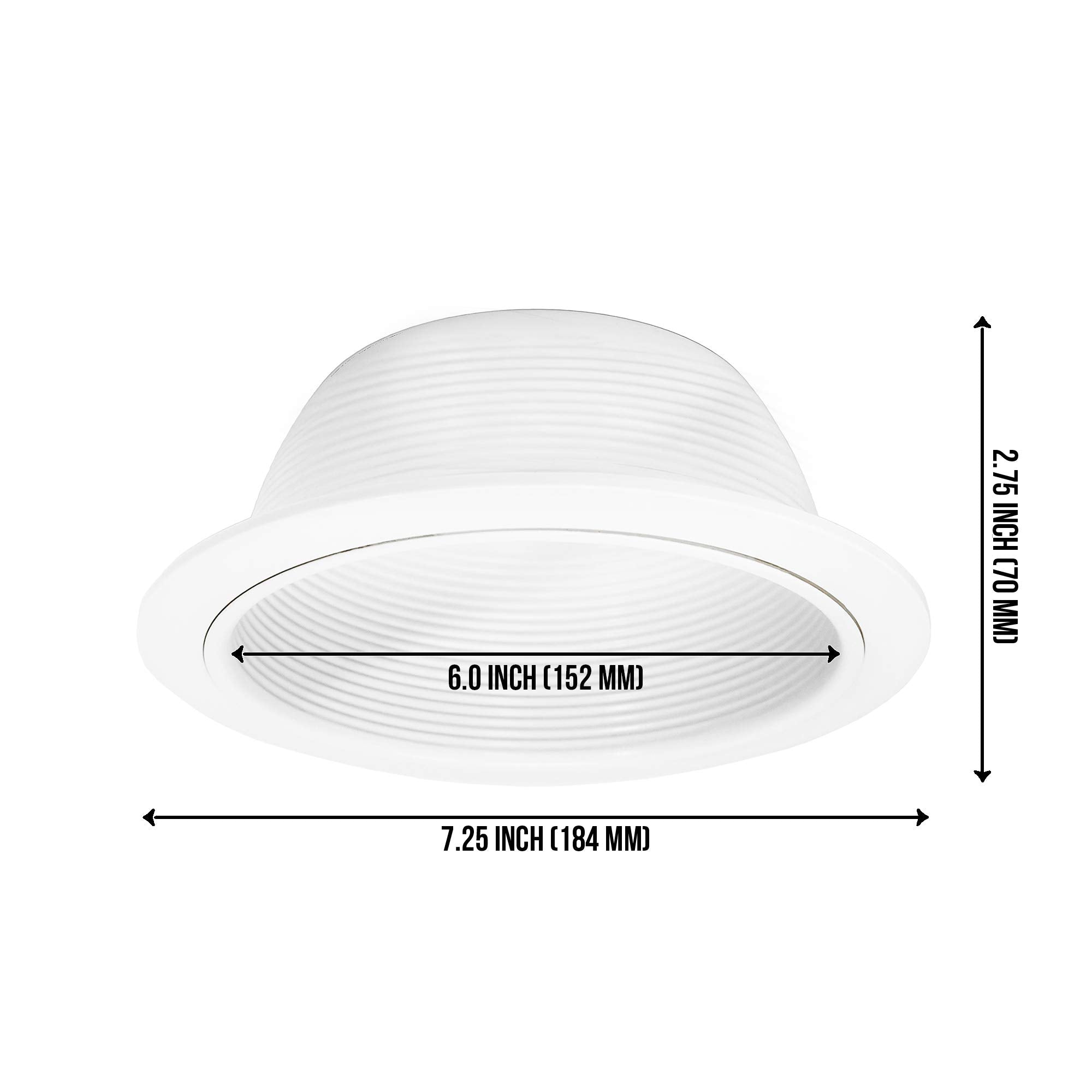 PROCURU 6in Metal Recessed Can Light Trim Cover, Step Baffle, White, 12-Pack, Model PCB630W-12