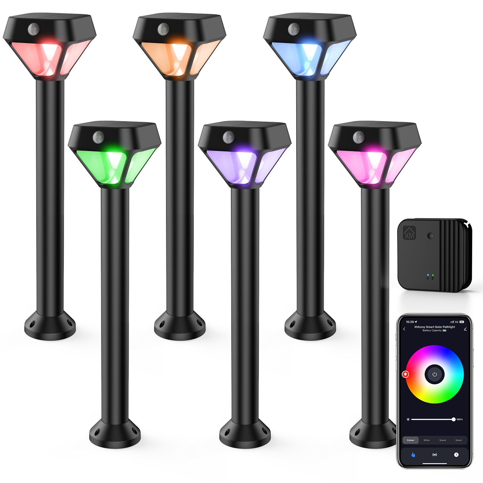 Xmcosy+ Smart Solar Lights Outdoor With Motion Sensor, 150Lm App Control Rgbcw Color Changing Solar Garden Lights For Yard Pathw