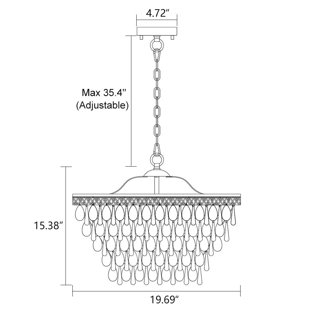 Wellmet 6-Light Crystal Chandelier, 20"W Bronze 5-Tier Farmhouse Ceiling Fixture for Foyer, Dining Room, Bedroom, Kitchen
