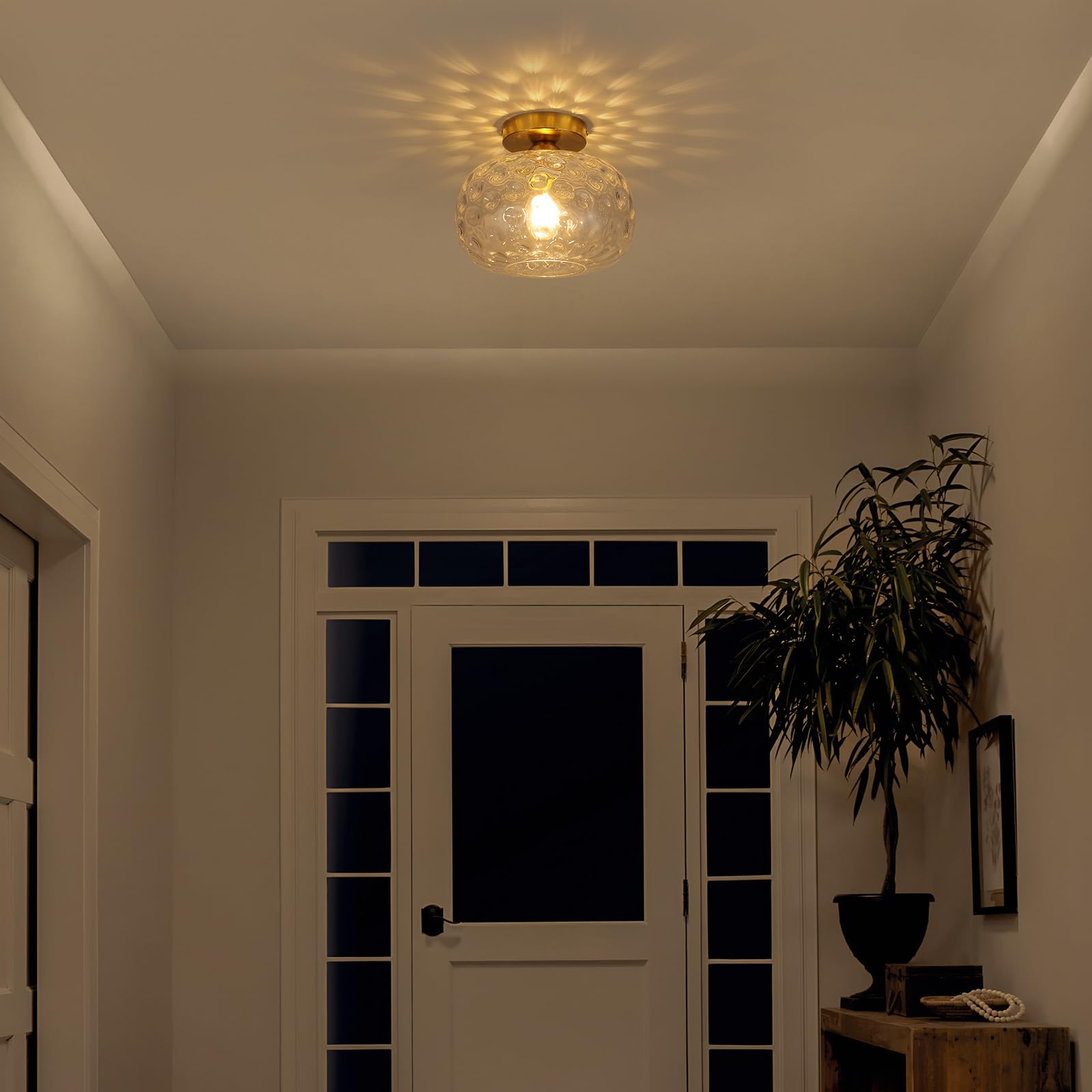 Wilon Modern Gold Semi Flush Mount Ceiling Light - Kitchen Ceiling Light Fixture 9.84'' Hammered Clear Glass Shade Hallway Light