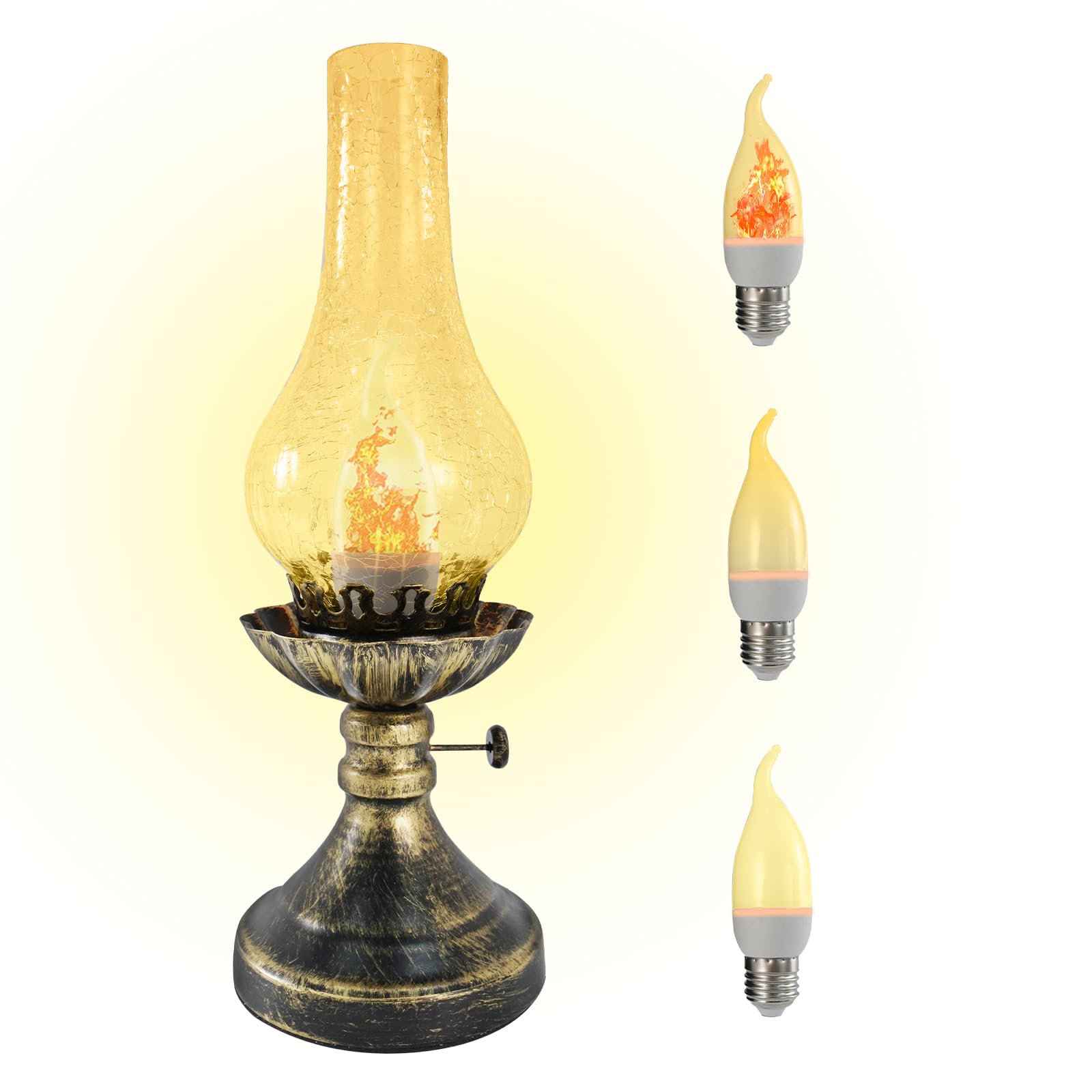 JAIZAIWJ Vintage Table Lamp - 3 Modes Dimmable Retro Rustic Desk Lamp with Crackle Glass Shade, Antique Victorian Style, E26 Bul