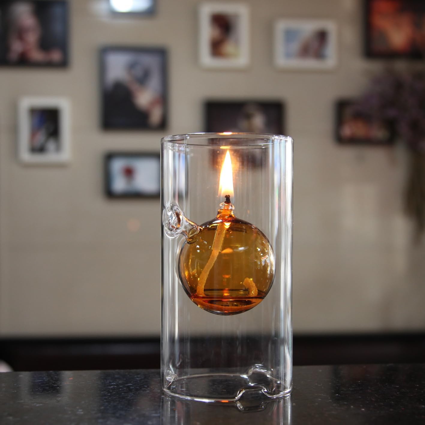MEMEOKON Glass Oil Light Borosilicate Includes Bliss Suspended Hurricane Candle Holder Sleeve Lamp 8 x15CM (Within Yellow Ball)