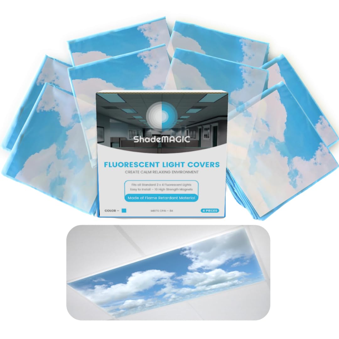 Shademagic Fluorescent Light Covers For Classroom Office - Light Filter Pack Of (2); Eliminate Harsh Glare That Causing Eyestrain And Head Strain. Office & Classroom Decorations. Light Diffusers (2)