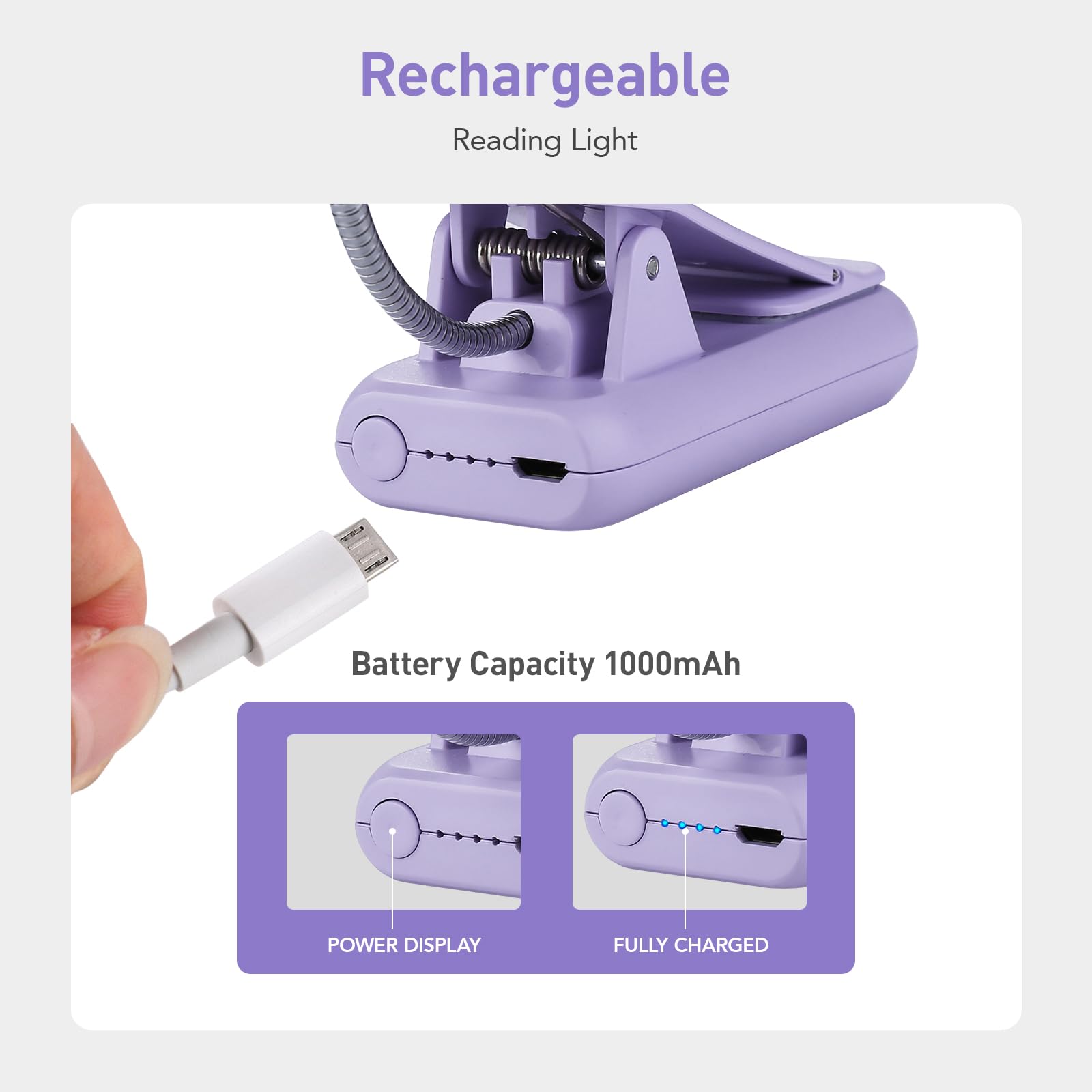 VAVOFO Rechargeable Book Light 7 LED Eye Care Lamp 9-Level Brightness B71 Purple KM-6720