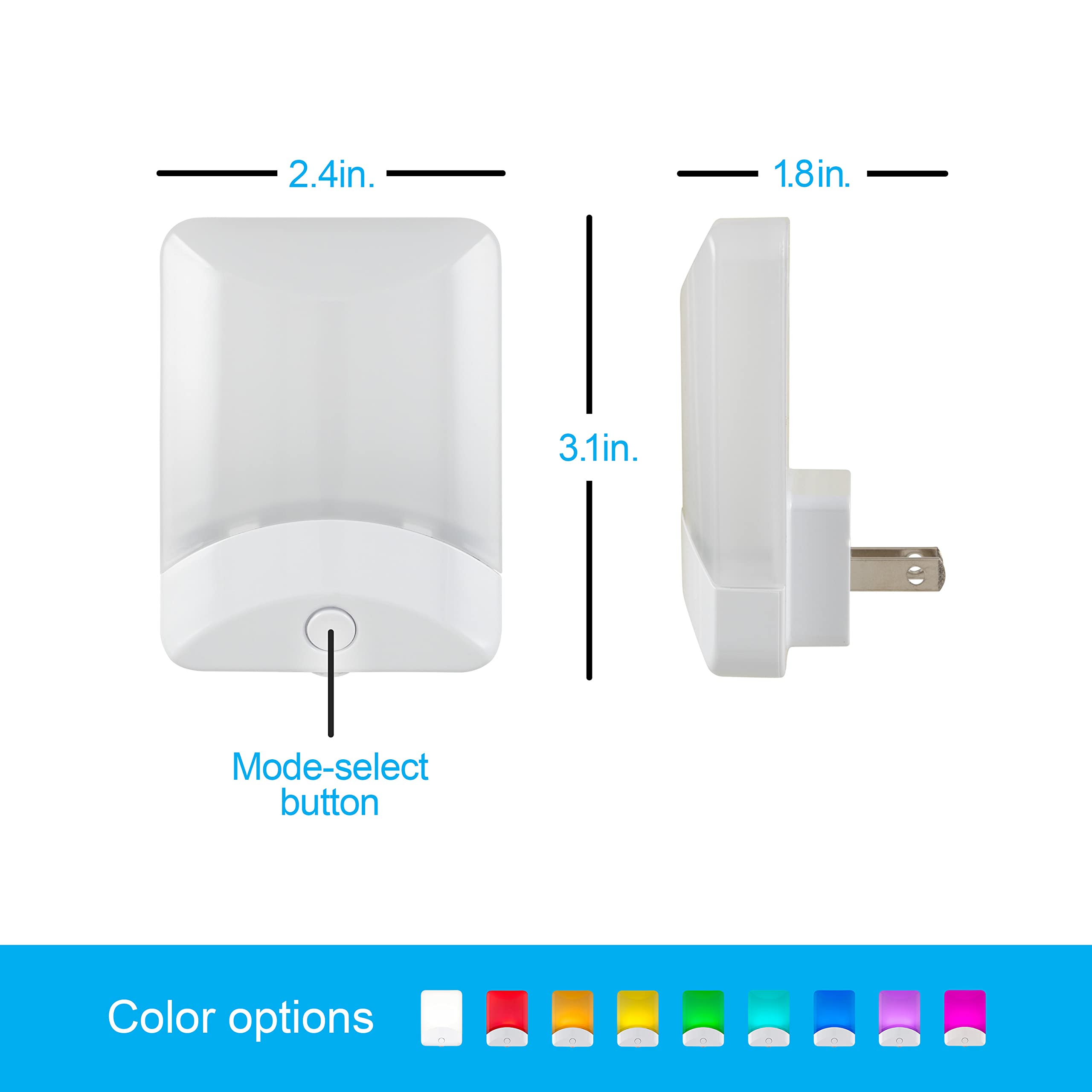 GE Color-Changing LED Night Light, Dusk to Dawn Sensor, 2 Pack, Plastic, Model 46722, Ideal for Kids and Adults, Vibrant Ambient Lighting