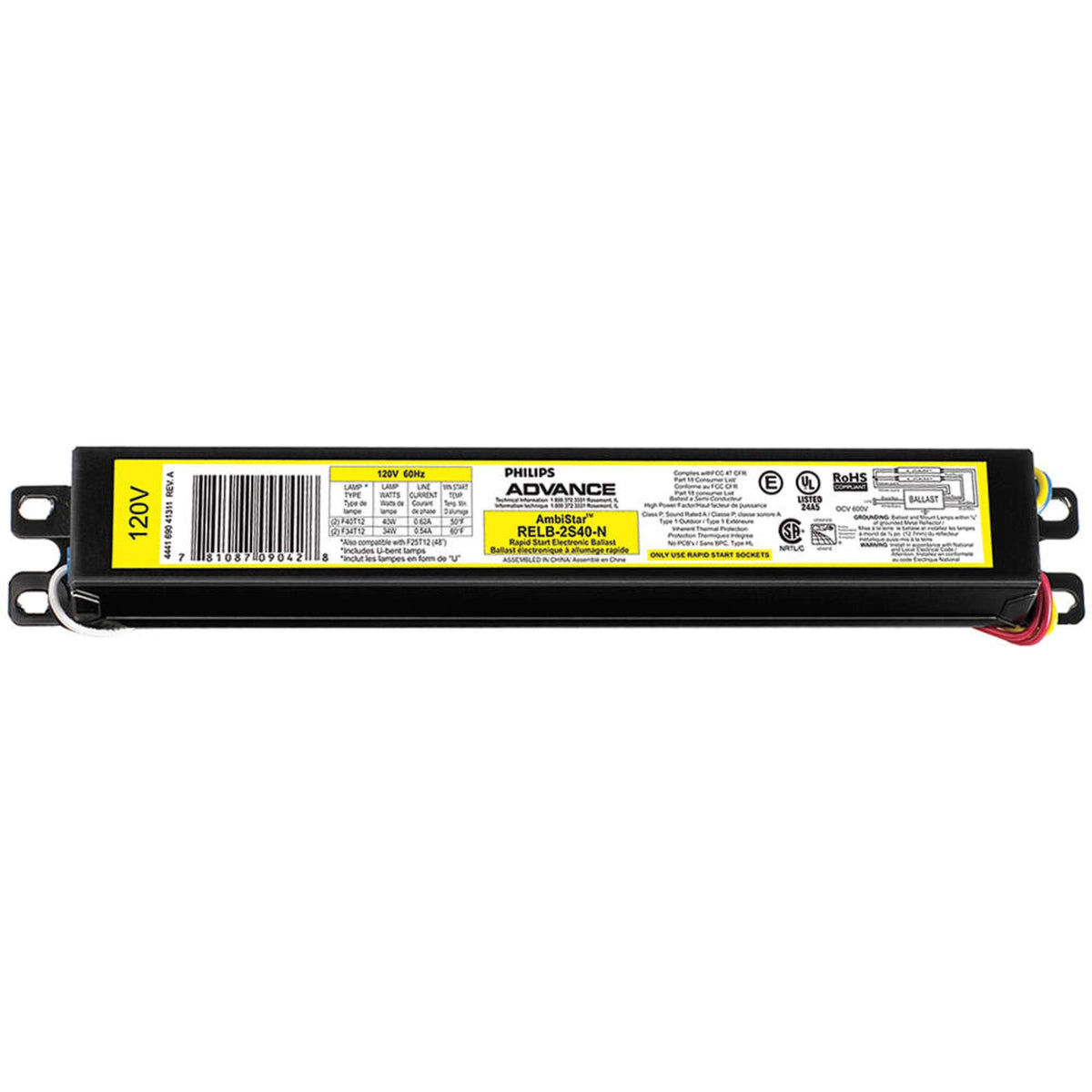 Philips Advance Relb-2S40-N Electronic Ballast, T12 Lamps, 120V Lighting, 1 Count (Pack Of 1), Black