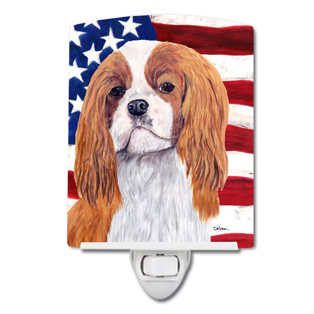 Carolines Treasures Ceramic Night Light with American Flag & Cavalier Spaniel, 6x4x3in, Multicolor, Model SC9115CNL