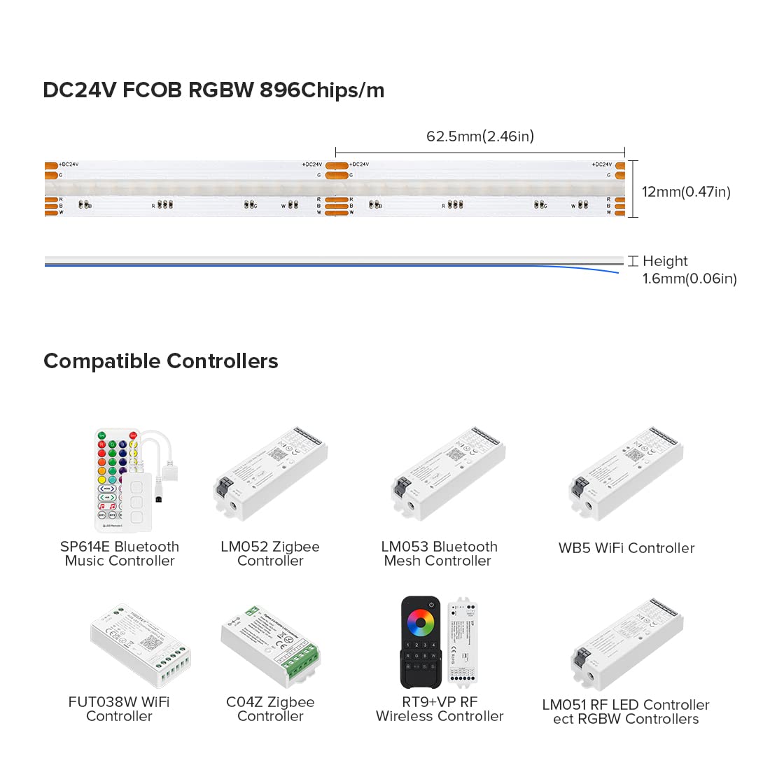Btf-Lighting Fcob Cob Led Strip 16.4Ft Dc24V Rgbw 4000K High Density Flexible Light For Indoor Decoration