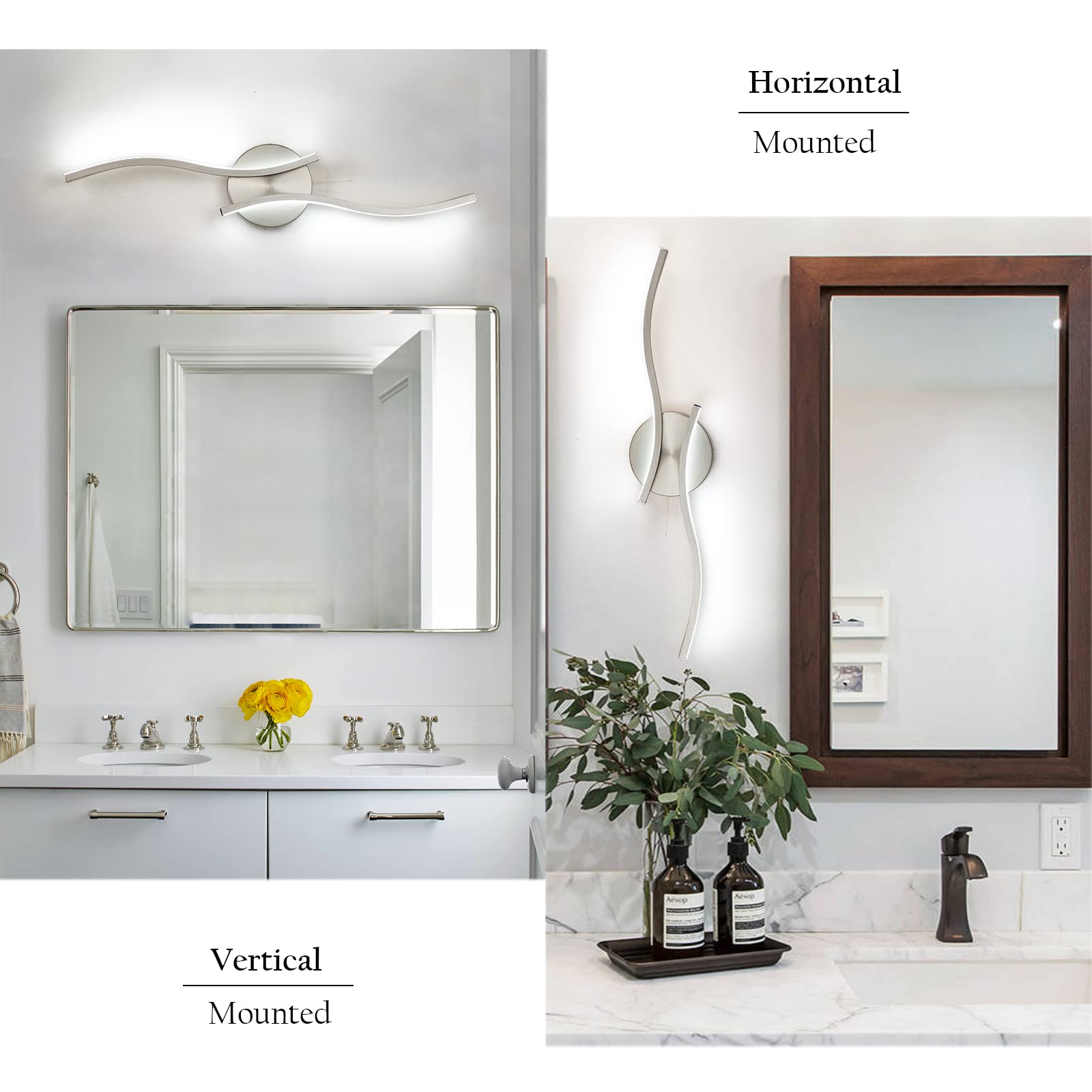 Huoku Dimmable Modern Led Vanity Light 24 Inch Brushed Nickel Vanity Light  Bathroom Lighting Fixtures Over Mirror For Living Room And Hallway  6000K White Light